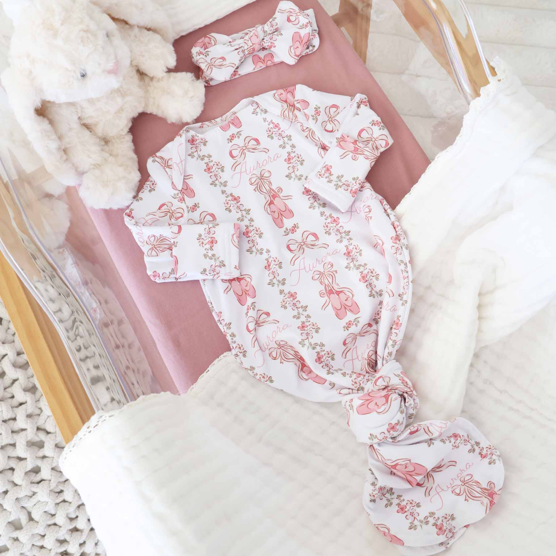  Ballet Blossoms Personalized Newborn Baby Knot Gown、mySite、layawaytickets