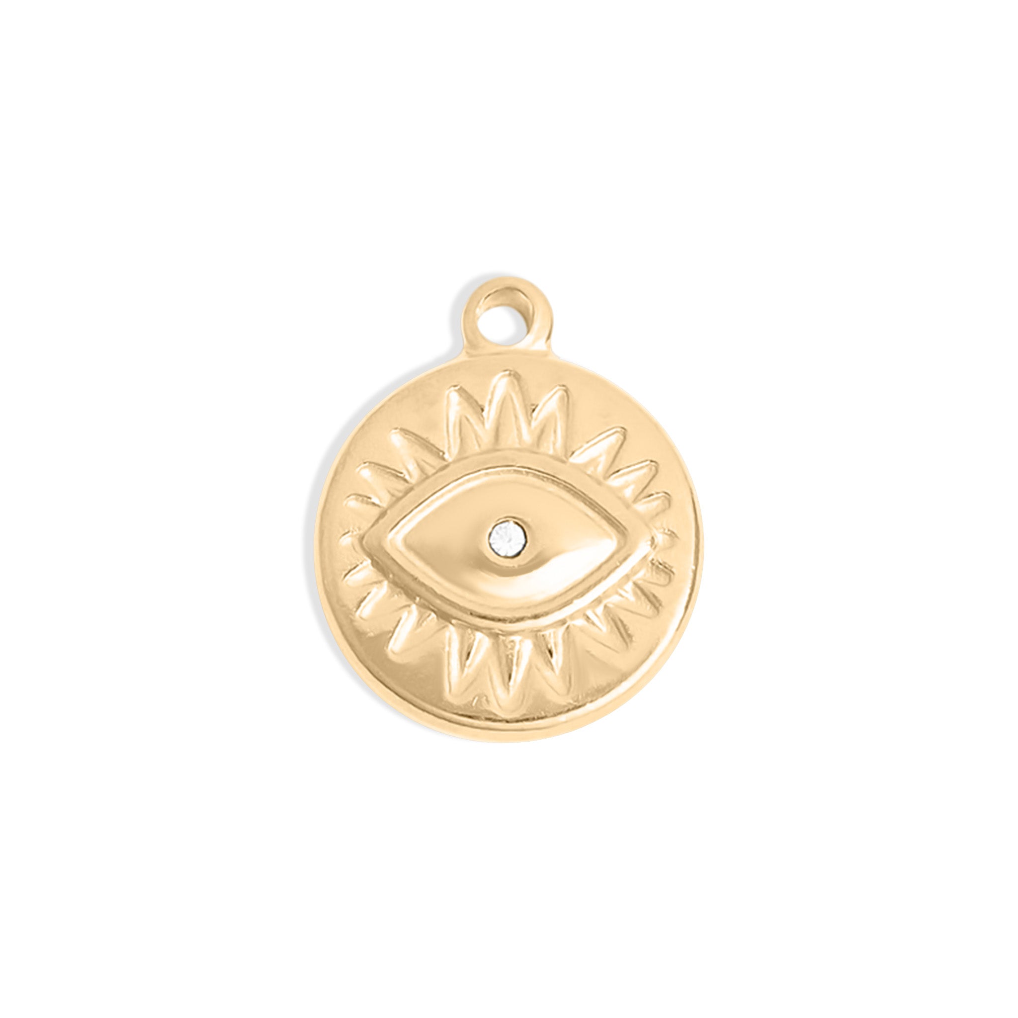 18K Gold PVD Stainless Steel Crystal Evil Eye Sun Disc Charm / PDL0127、mySite、dreamappss
