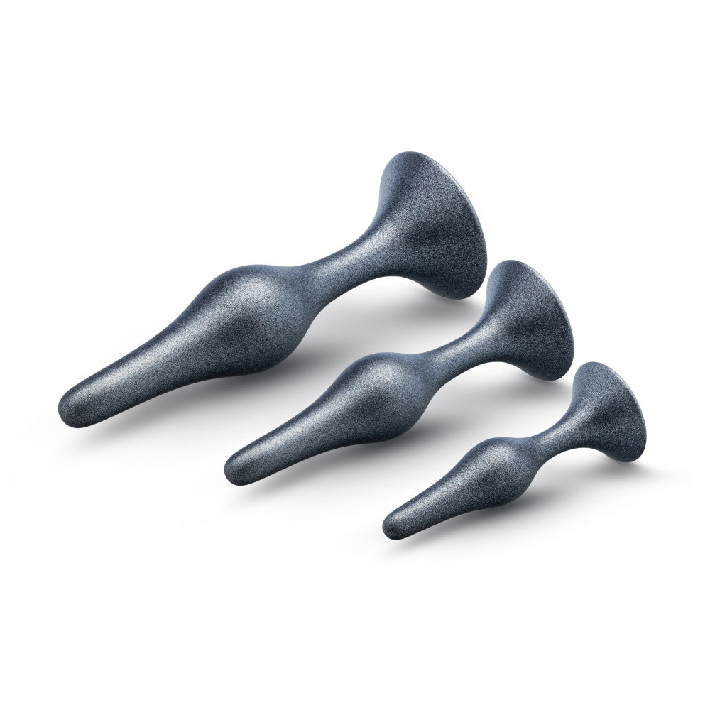 Anal Adventures Matrix By Blush® | The Genesis Plug Kit: 3 Progressing Smooth Tapered Butt Plug Kit in Stellar Silver | With Stayput™ Technology & AnchorTech™ Base、mySite、bottomscart