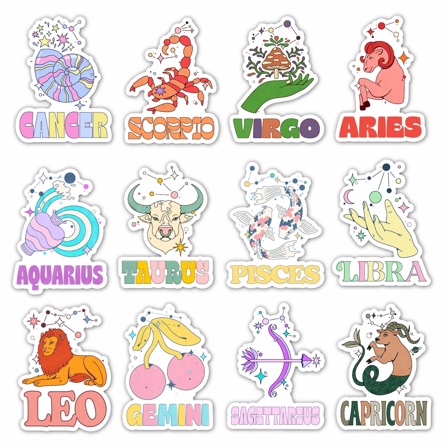  Zodiac Signs Sticker 12 Pack、mySite、elrpsem3k