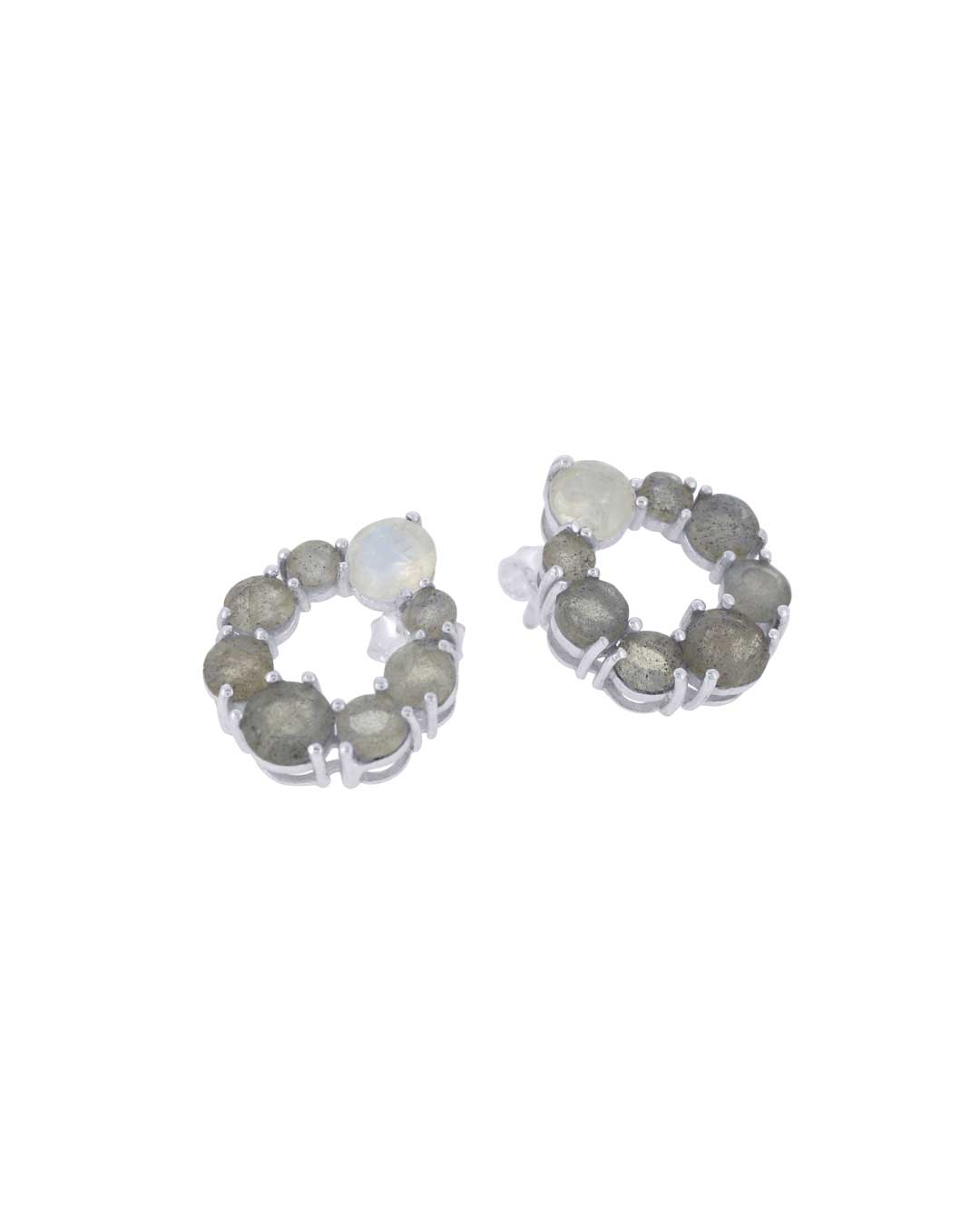 Sterling Silver Labradorite and Rainbow Moonstone Circle Post Earrings – 0.5 Studs with Prong Setting、mySite、topwebapps