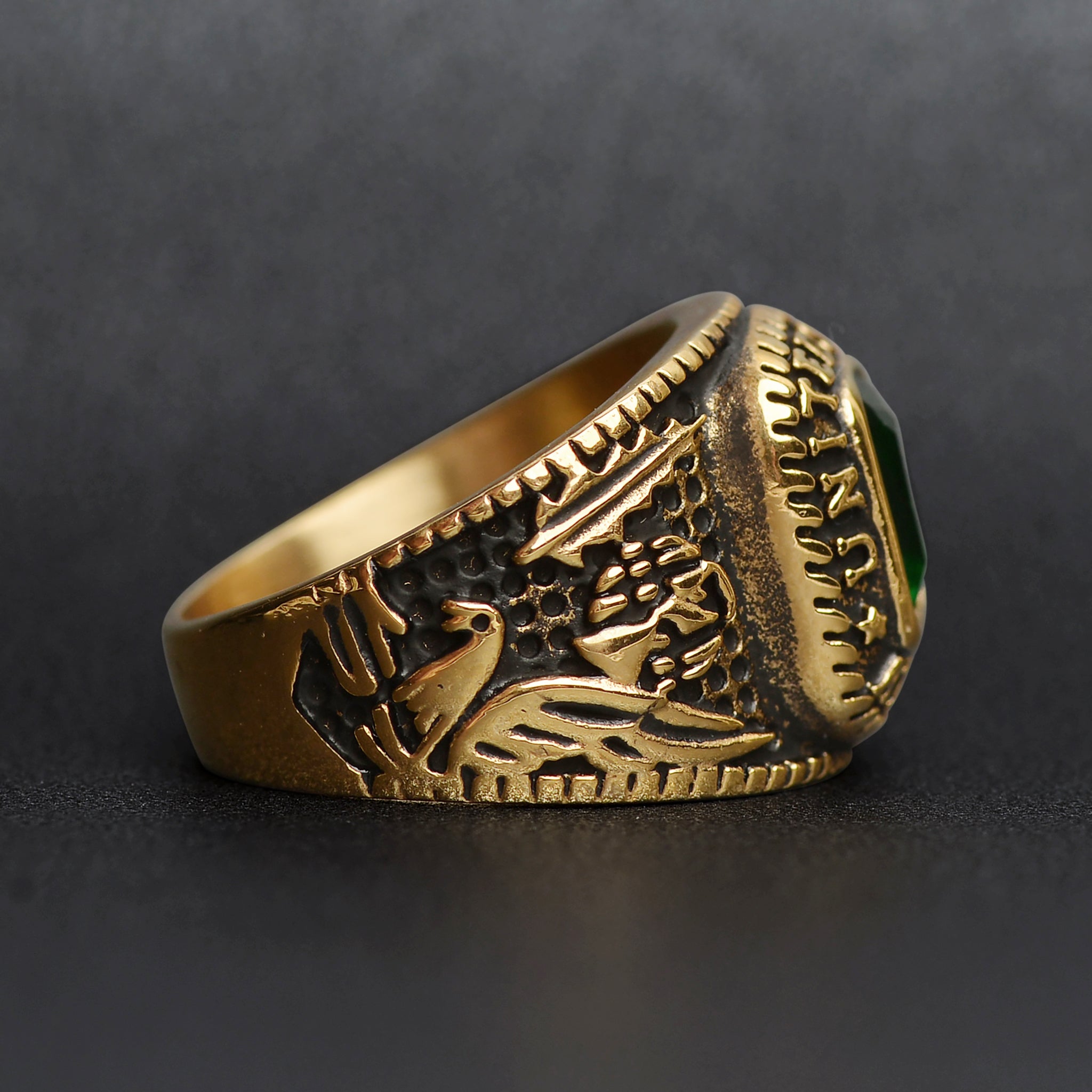 18K Gold PVD Stainless Steel United States Army Green Center Stone Ring / MCR6005、mySite、dreamappss