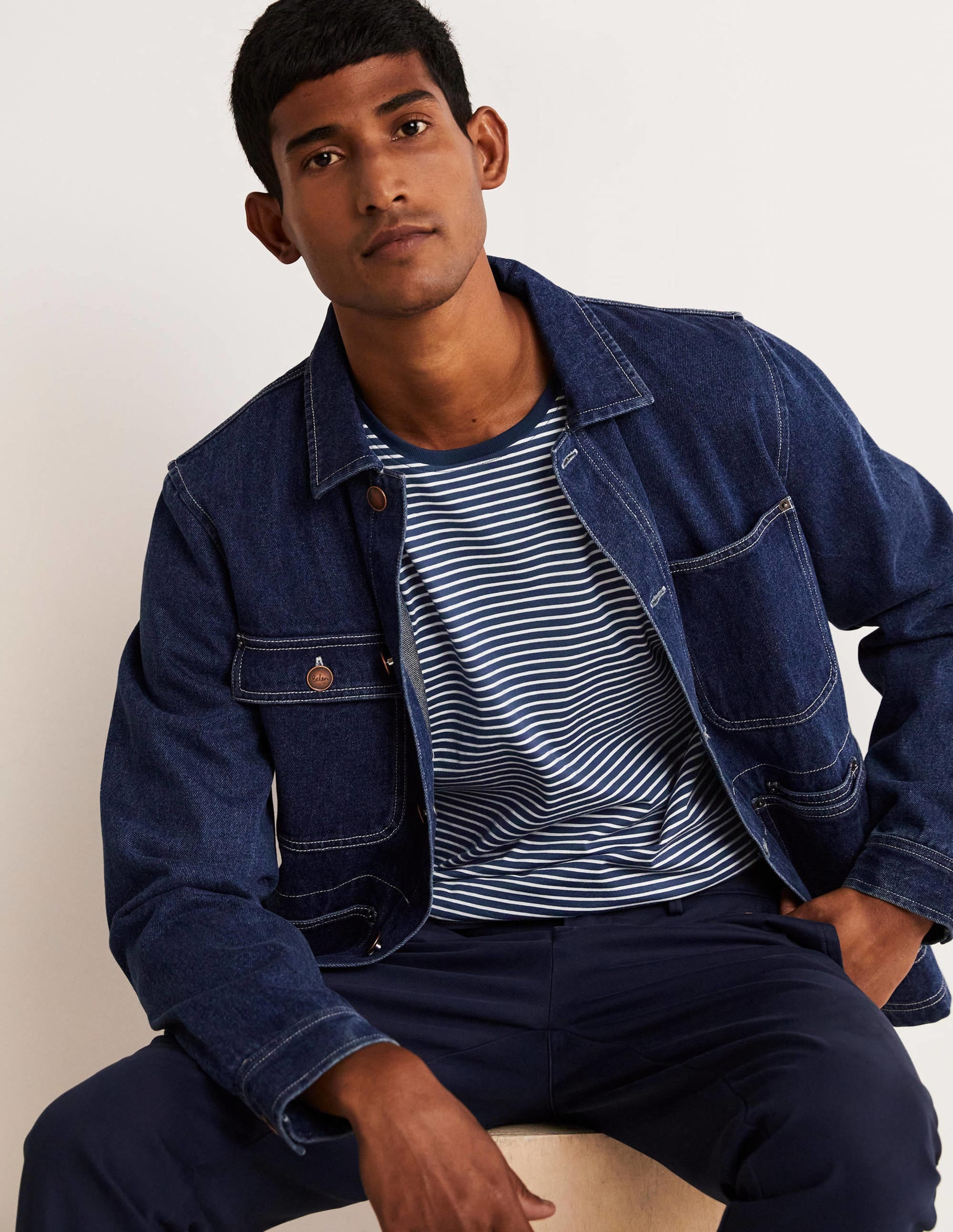  Classic Long-sleeved T-shirt-Navy/Ivory Stripe、mySite、ashleygrahame