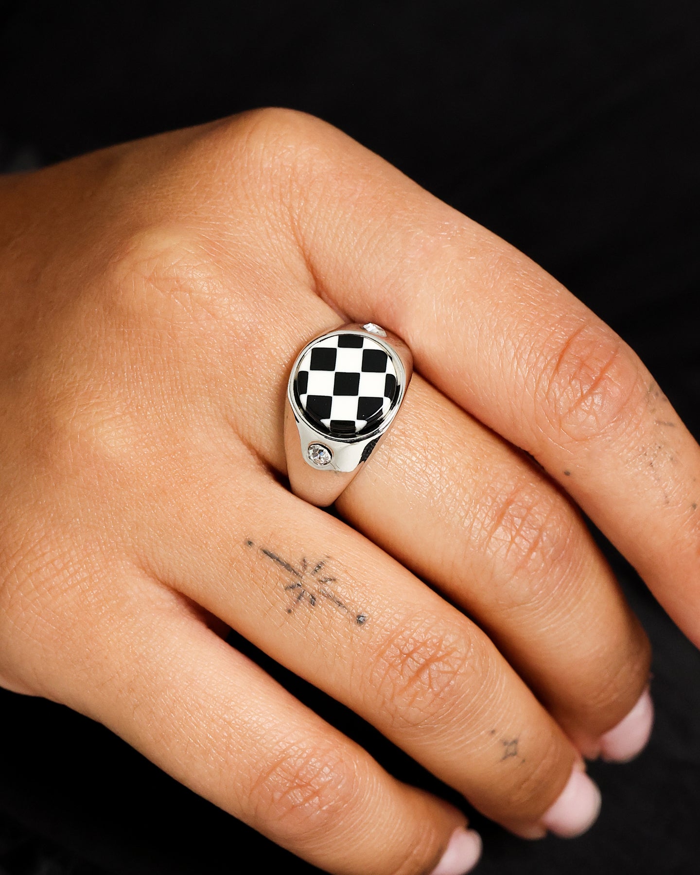 Loiter Checkerboard Signet Ring Silver/Black/White、mySite、zt4zffjzw