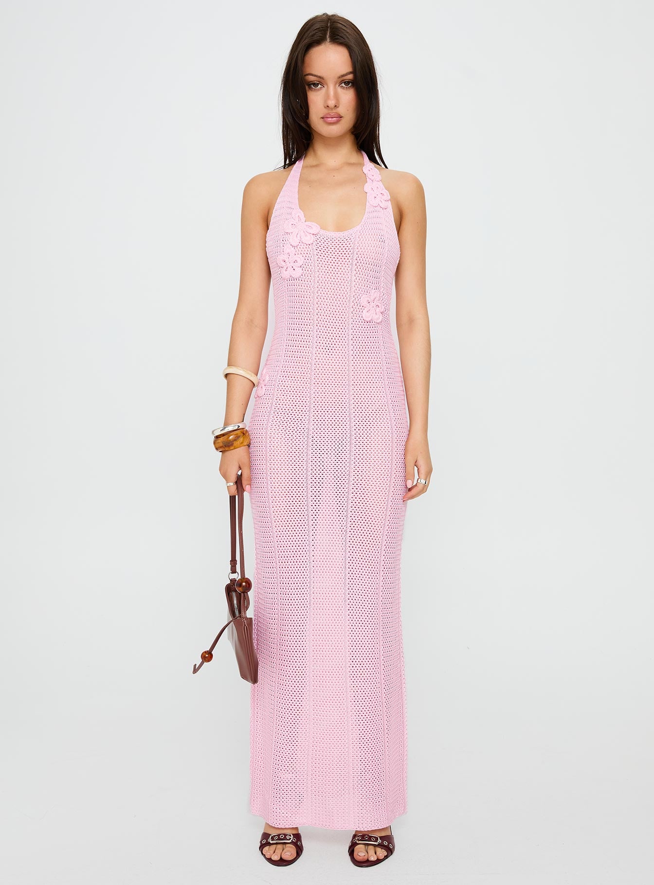 Nalanie Halter Crochet Maxi Dress Pink、mySite、solidvoid