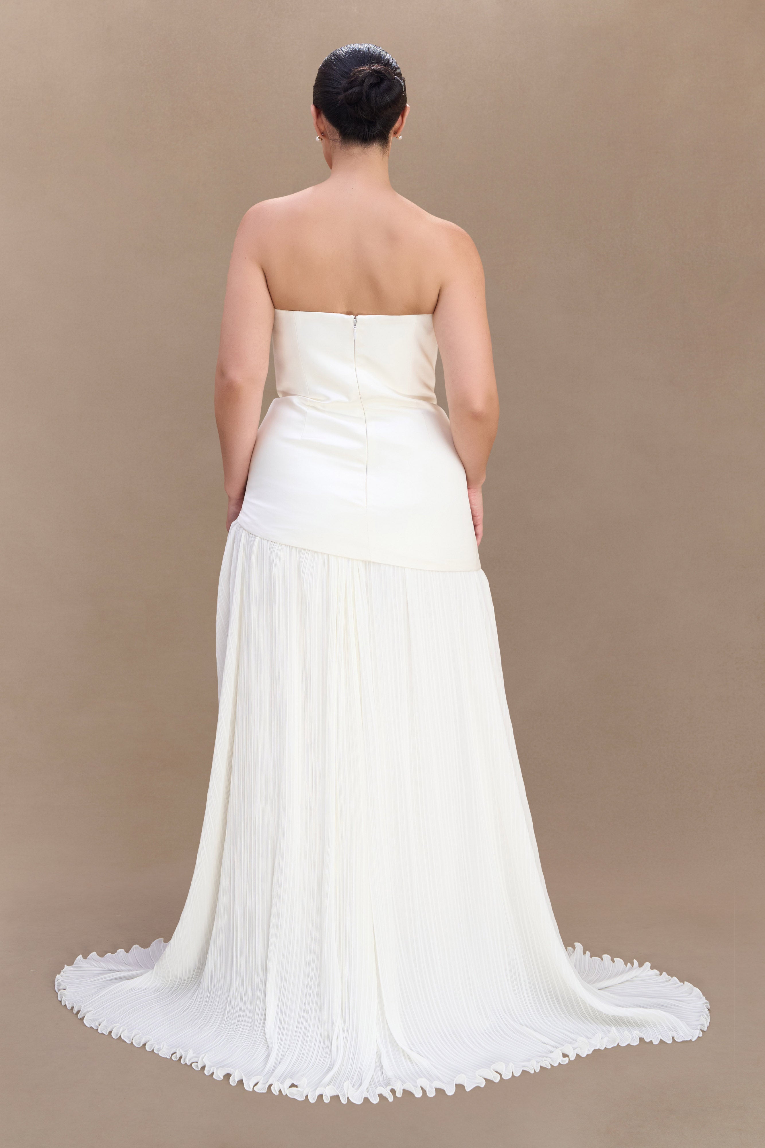 Juno Strapless Pleated Maxi Gown - White、mySite、solidvoid