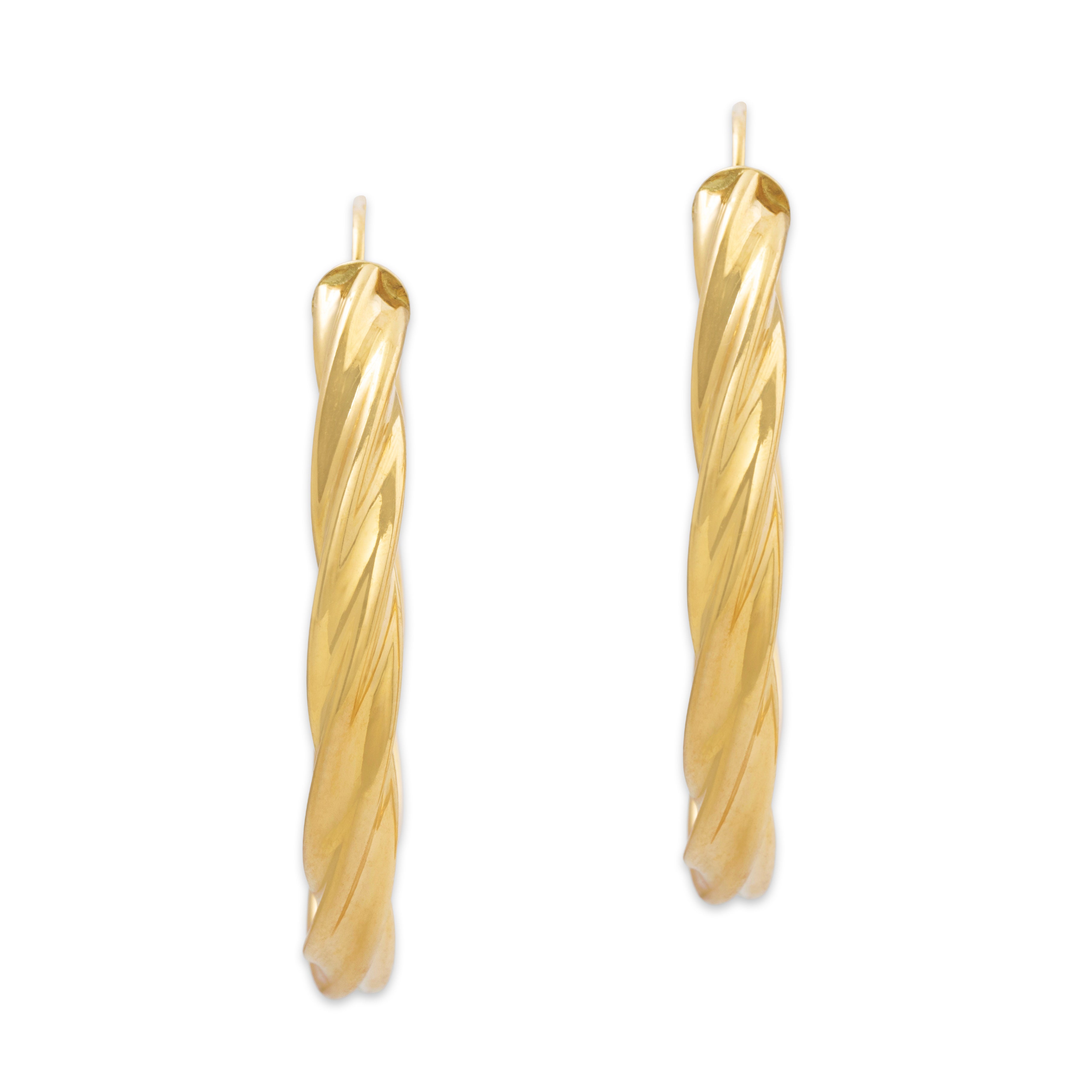 Vintage Italian 18k Yellow Gold Elliptical Twists Hoop Earrings、mySite、hinf8tx79