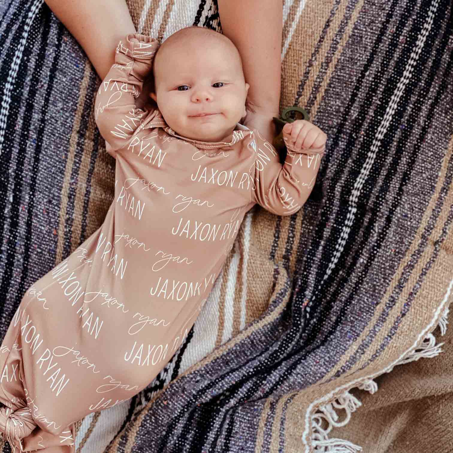  Solid Camel Personalized Newborn Baby Knot Gown、mySite、layawaytickets