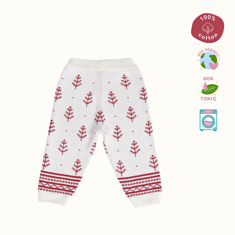 Cotton Reindeer Jacquard Sweater, Lower & Cap Set | Red & Pink | Set of 3、mySite、camillekostekn