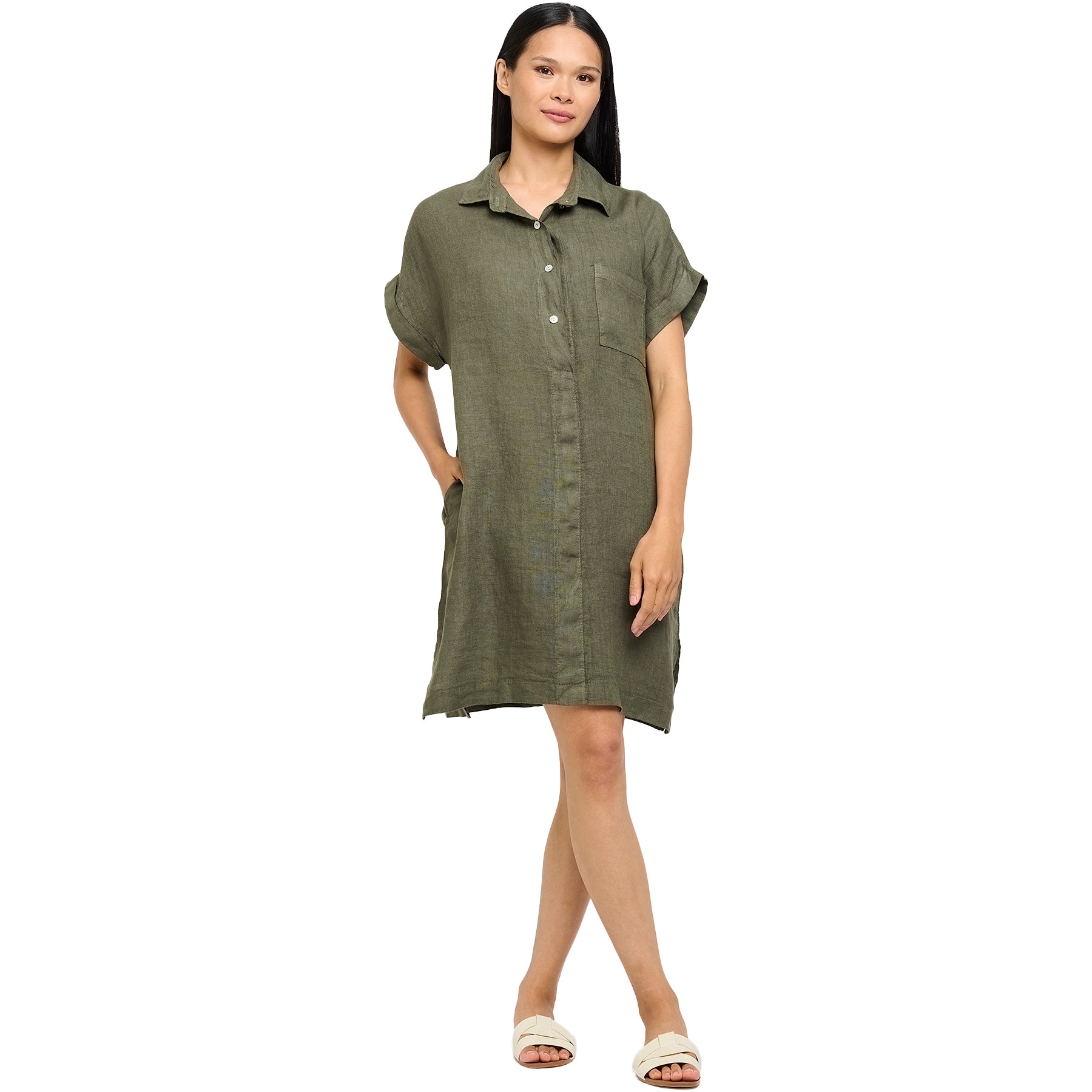  Pistache Linen Button Up Short Sleeve Dress、mySite、justintrudeaud