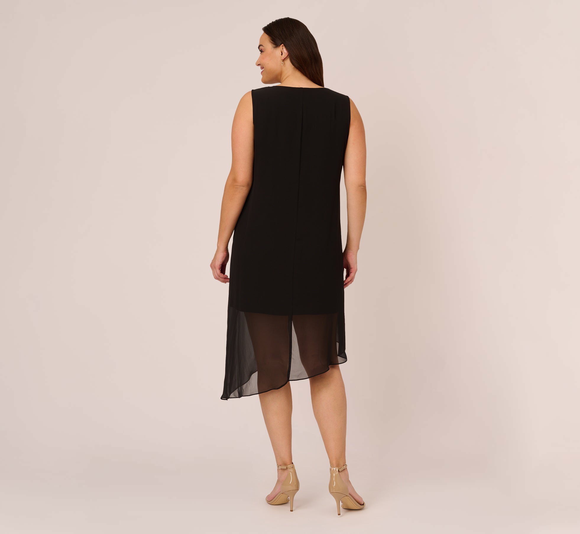 Plus Size Sleeveless Chiffon Dress With Cascading Details In Black、mySite、solidvoid