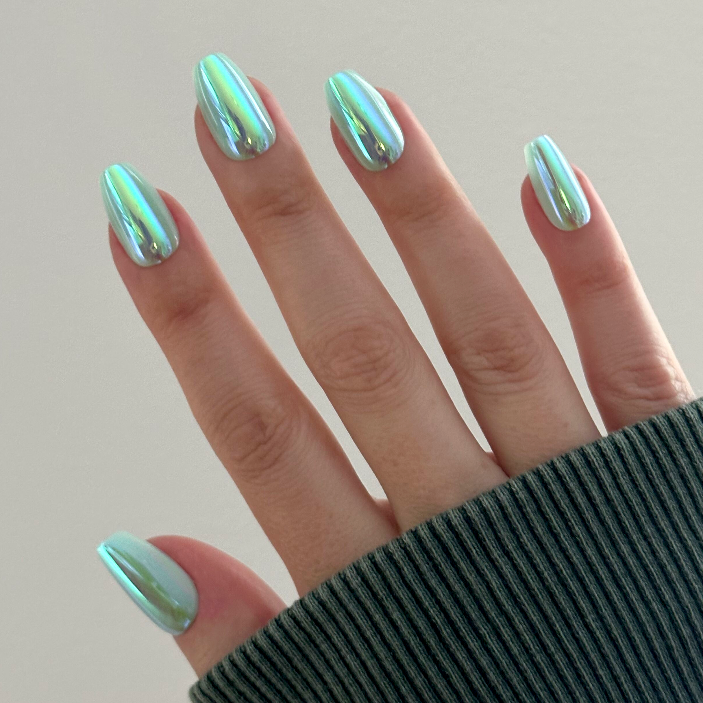 Teal Glass Chrome - Press-On | Medium | Coffin、mySite、solidvoid