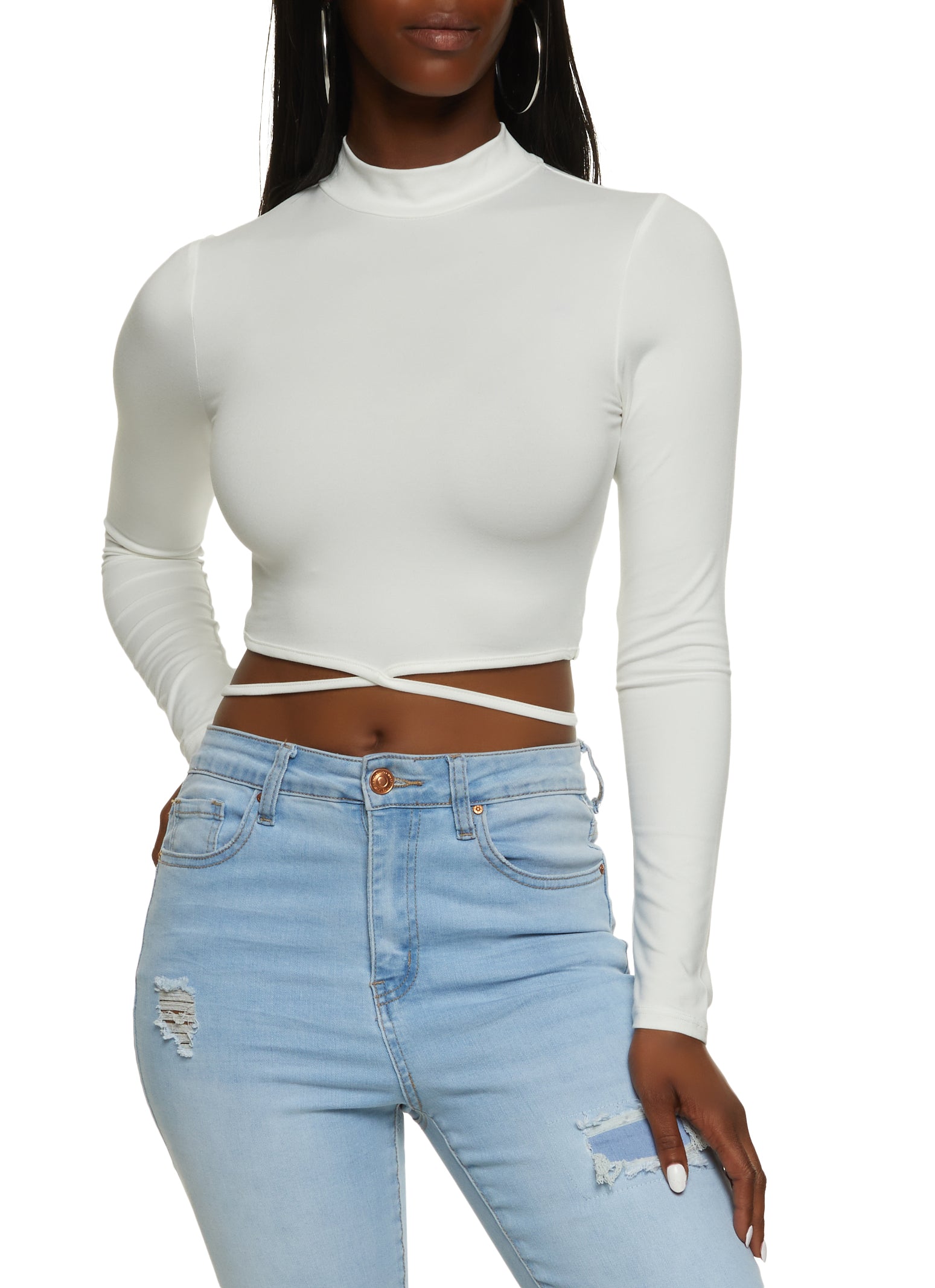 Mock Neck Lace Up Crop Top、mySite、camillekostekn