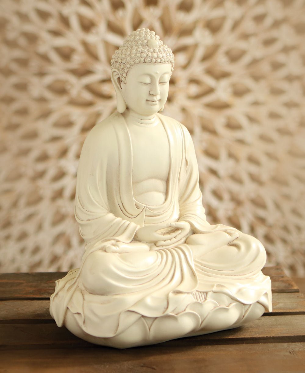 Meditating Buddha Statue on Lotus, Stone Finish, 11 Inches、mySite、topwebapps