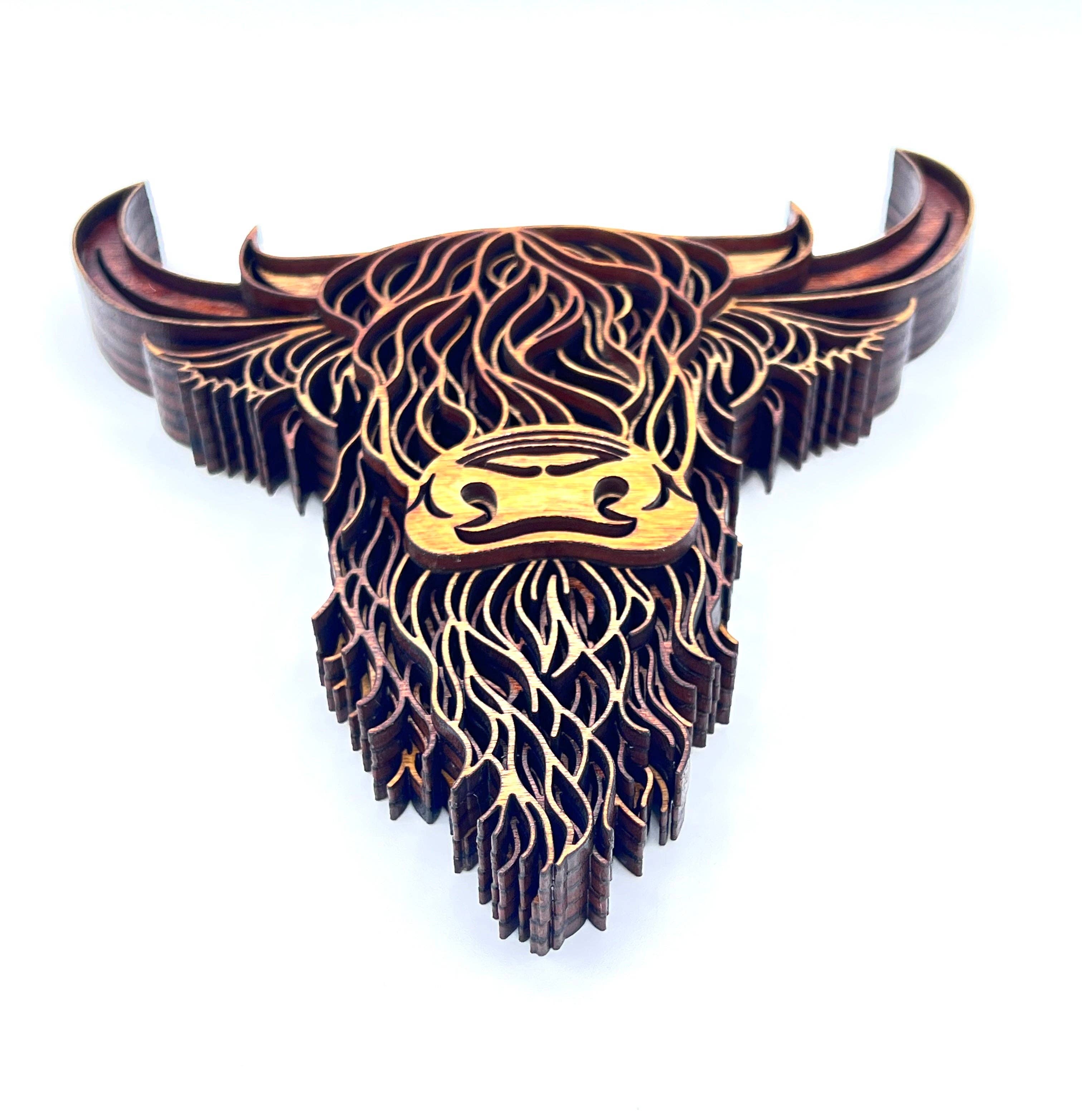 Highland Cow 3D Multi-Layer Wood Wall Hanging Handmade in the USA、mySite、g9winljtr