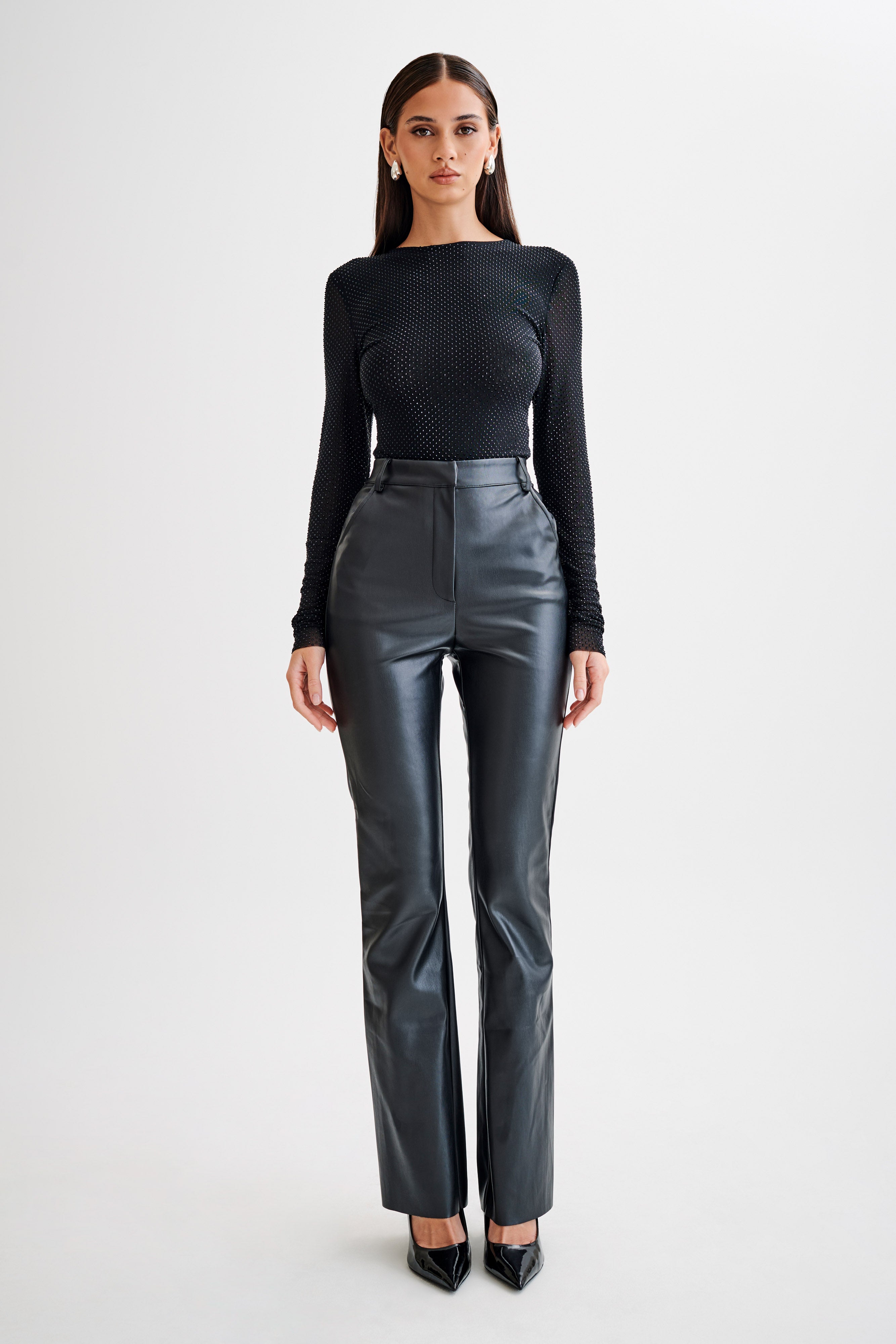 Selma Long Sleeve Diamante Bodysuit - Black/Black、mySite、solidvoid