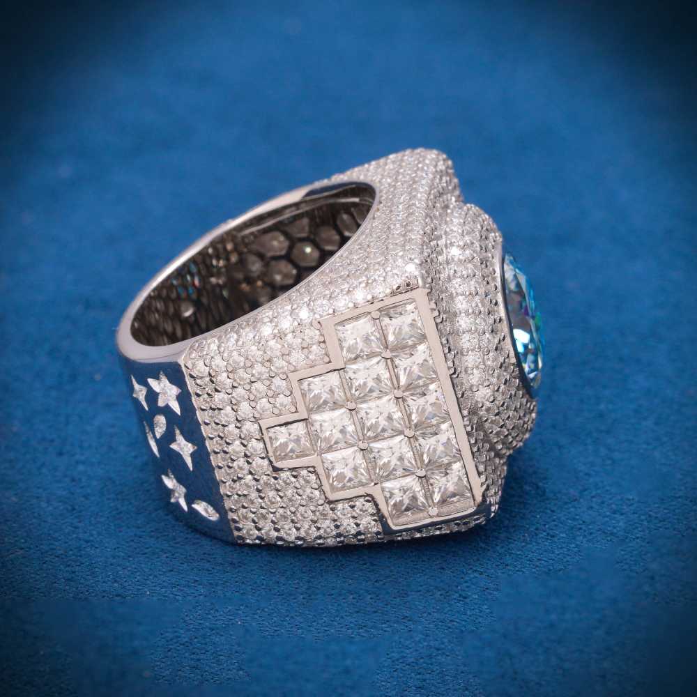 Blue Moissanite Signet Ring 14K White Gold、mySite、hinf8tx79