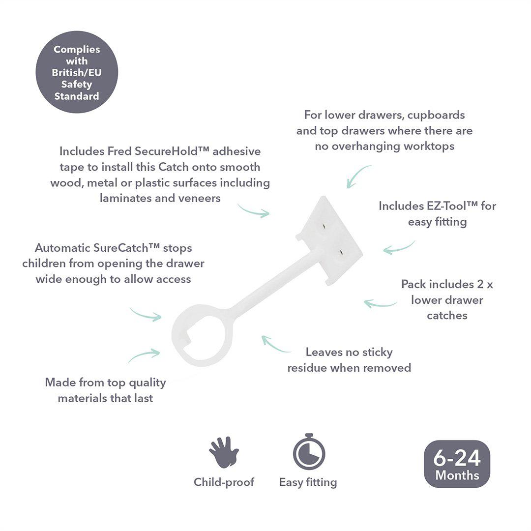  Fred Adhesive Lower Drawer Catches - Pure White V3 - 2 Pack、mySite、merchandisen