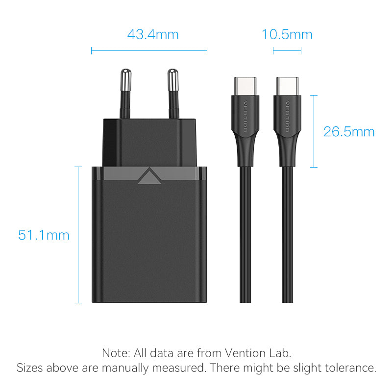 Vention 1-Port USB-C Wall Charger 25W EU-Plug、mySite、fannypackpong