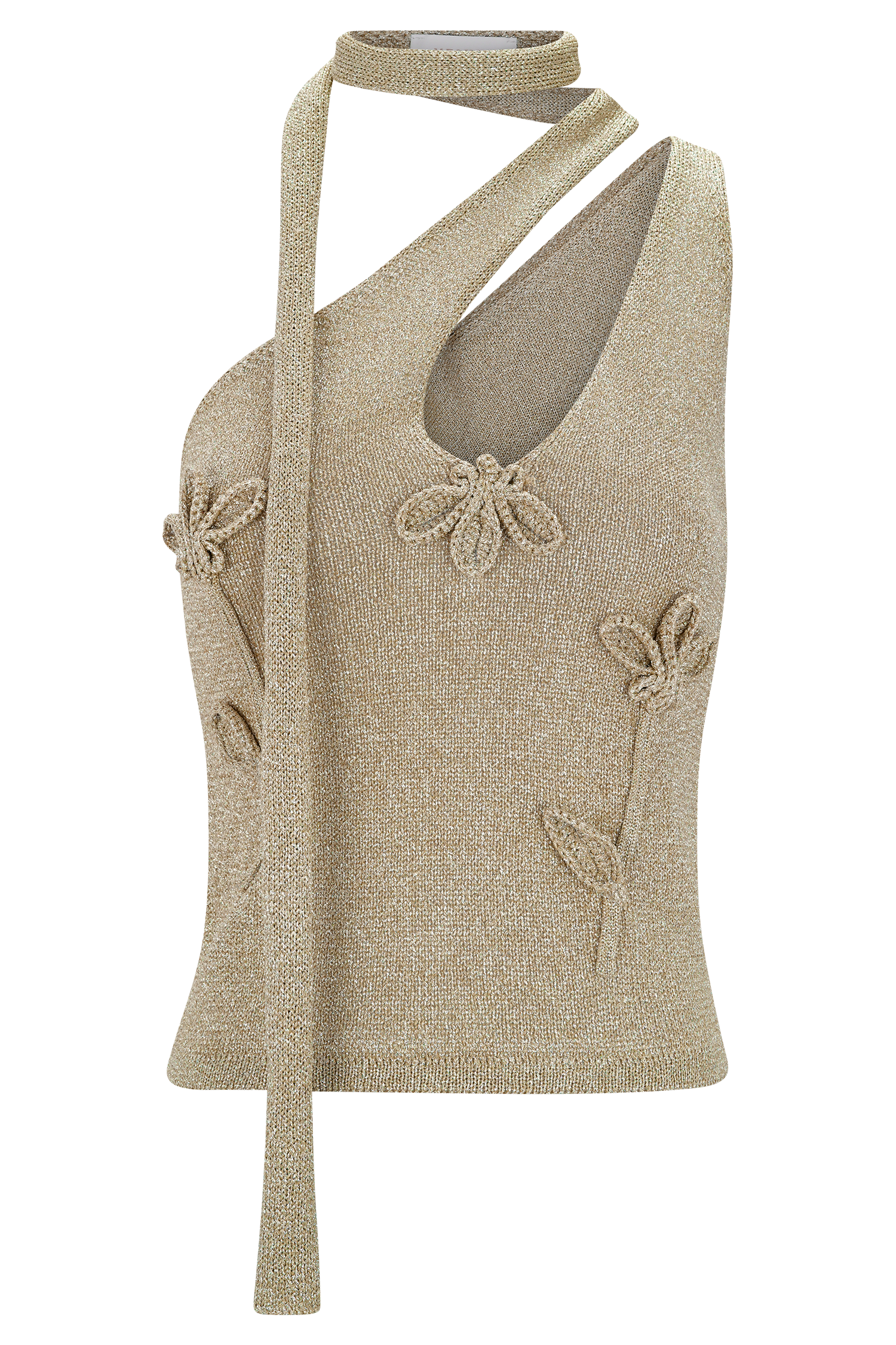 Leone One Shoulder Metallic Knit Top - Gold、mySite、solidvoid