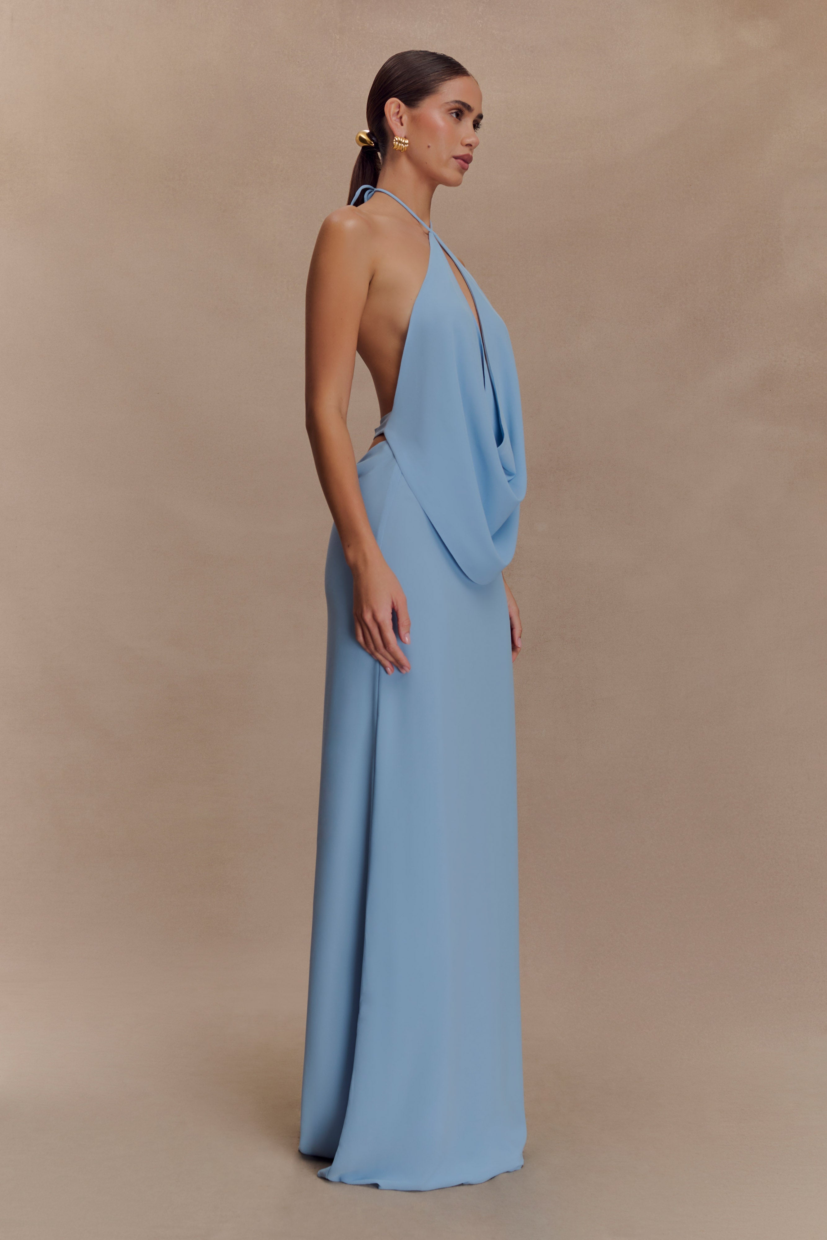 Katalina Chiffon Cowl Halter Top - Sky Blue、mySite、solidvoid