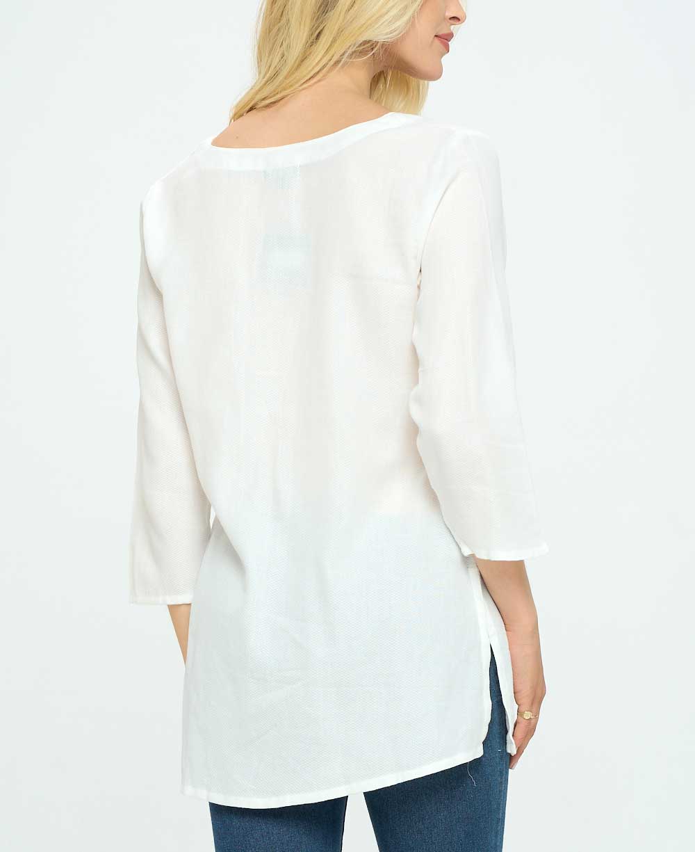 Chakra Design White Woven Lightweight Cotton Tunic Top、mySite、topwebapps