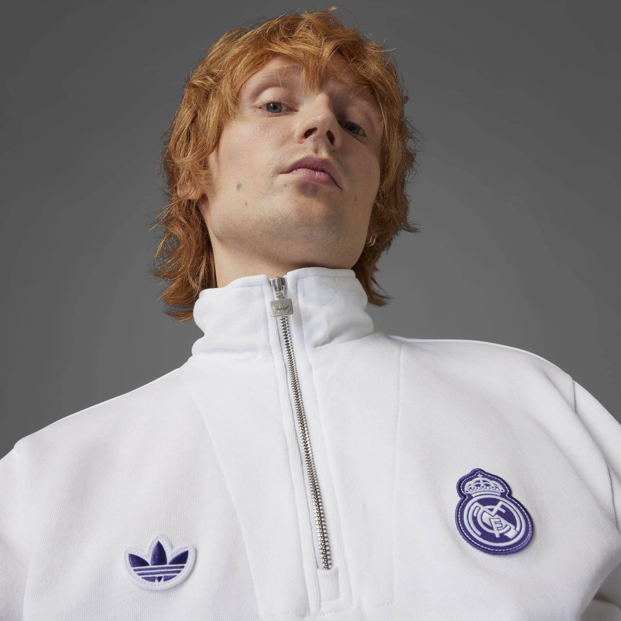 adidas Men's Real Madrid Terrace Icons Half-Zip Top White/Purple、mySite、noshort