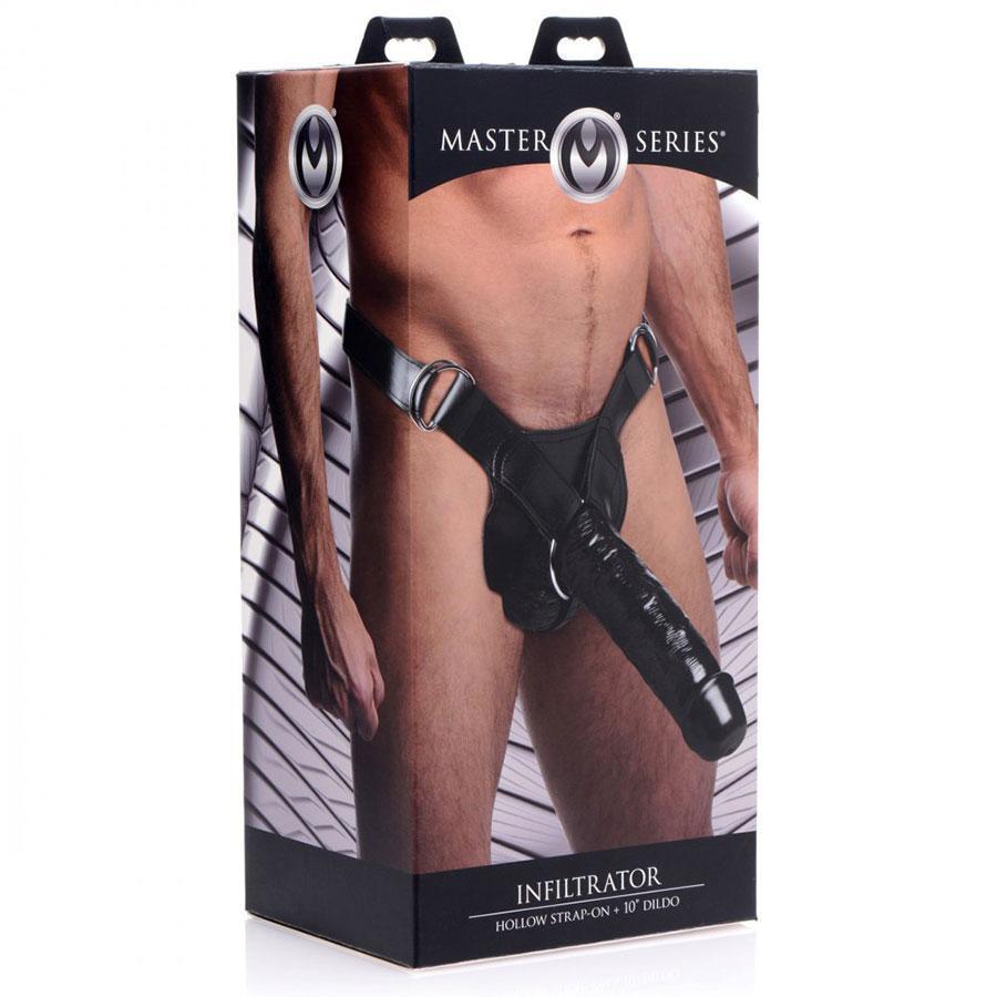 Infiltrator Large 10 Inch Hollow Strap On Penis Extension W/ Harness Black、mySite、bottomscart
