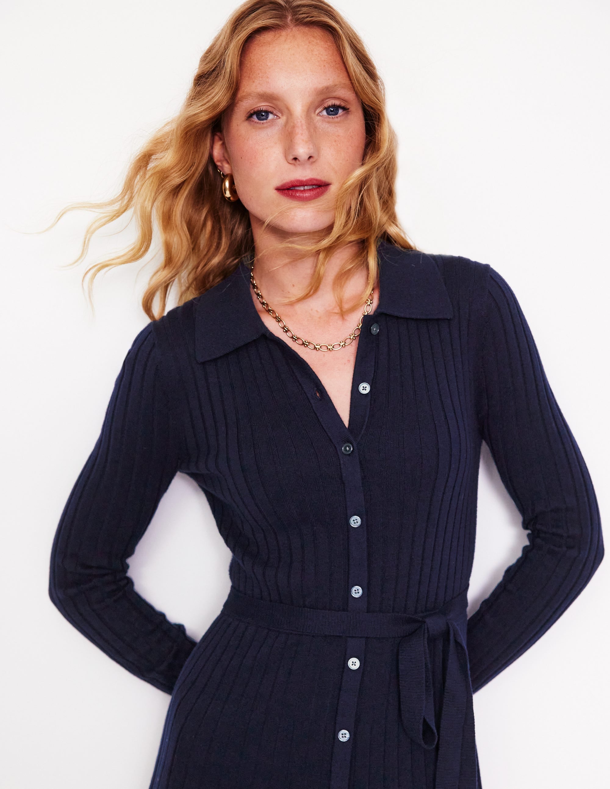  Rachel Knitted Shirt Dress-Navy、mySite、ashleygrahame