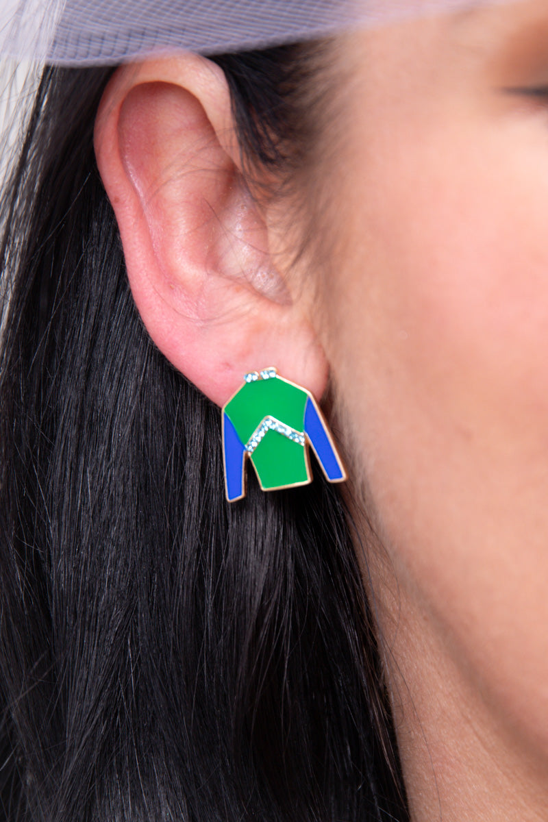 Mage Jockey Silk Enamel Stud Earrings Green & Blue - FINAL SALE、mySite、hinf8tx79