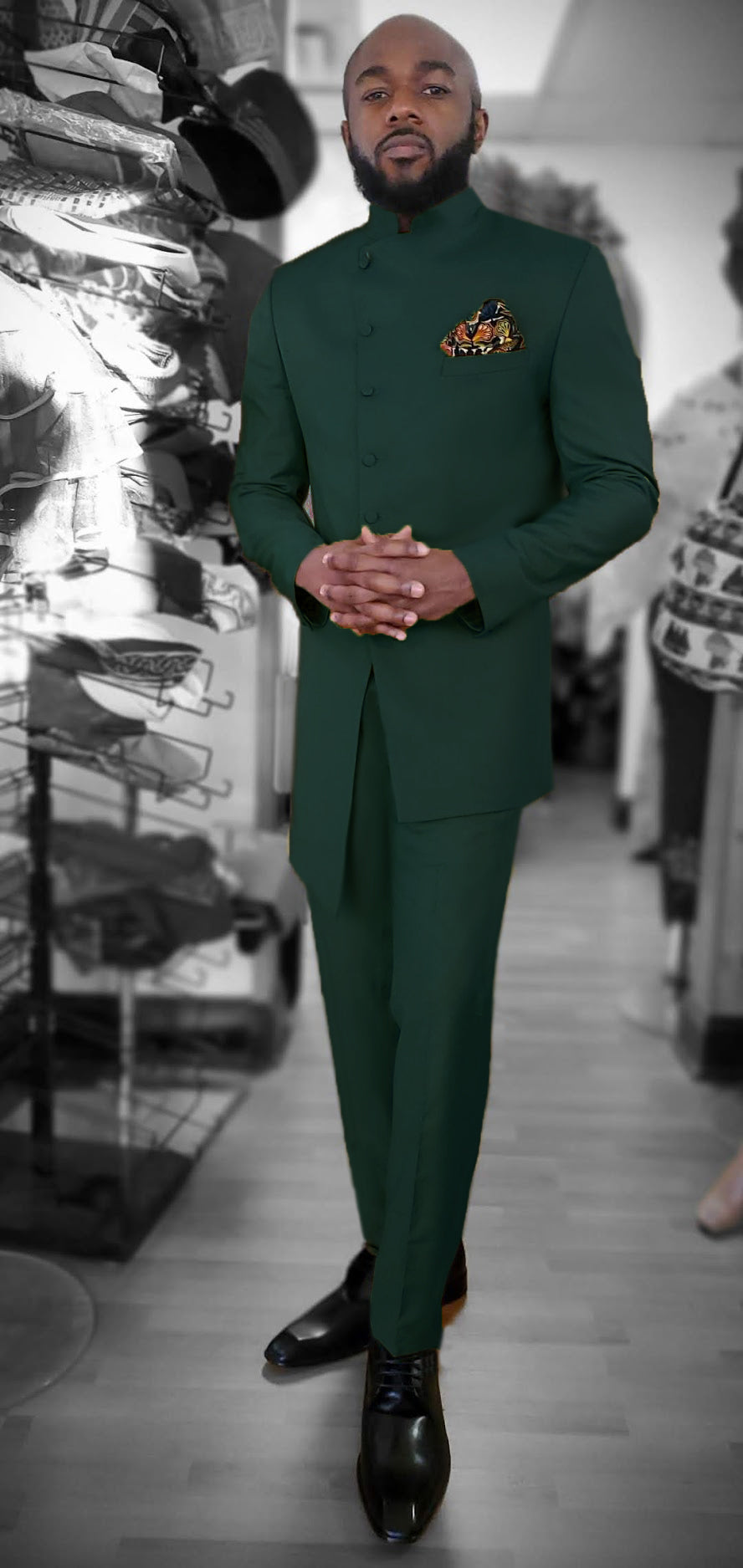 Green Mamood uneven Bishop Collar Suit and Pants for men-DPX6001、mySite、solidvoid