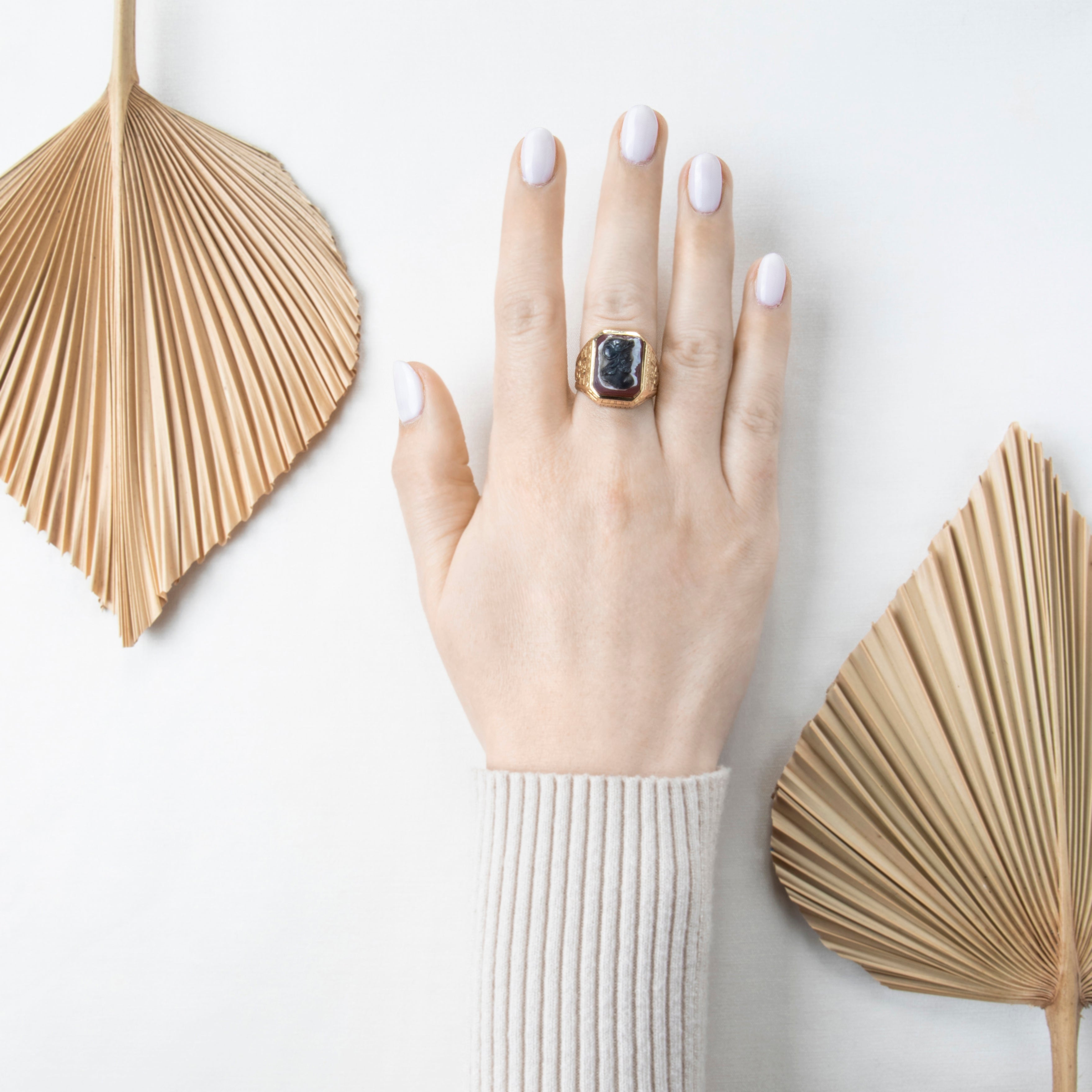 Antique 10k Yellow Gold Hardstone Etruscan Revival Cameo Ring 8.50、mySite、hinf8tx79