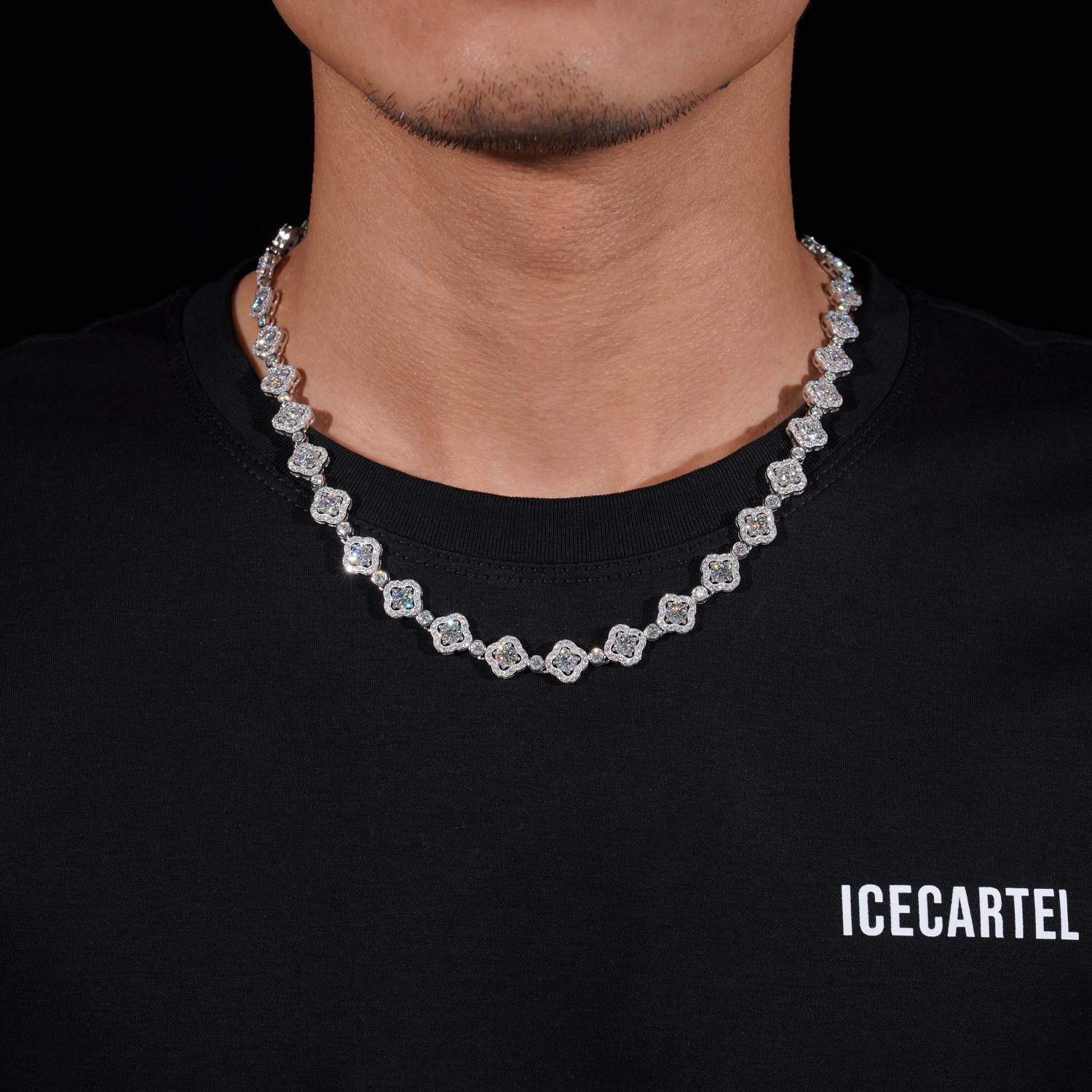 10MM Moissanite Four-Leaf Halo Link Chain 14K Gold、mySite、hinf8tx79