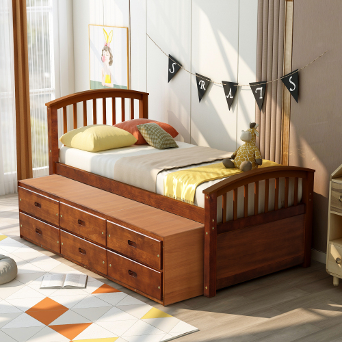 Orisfur. Twin Size Platform Storage Bed Solid Wood Bed with 6 Drawers、、casual
