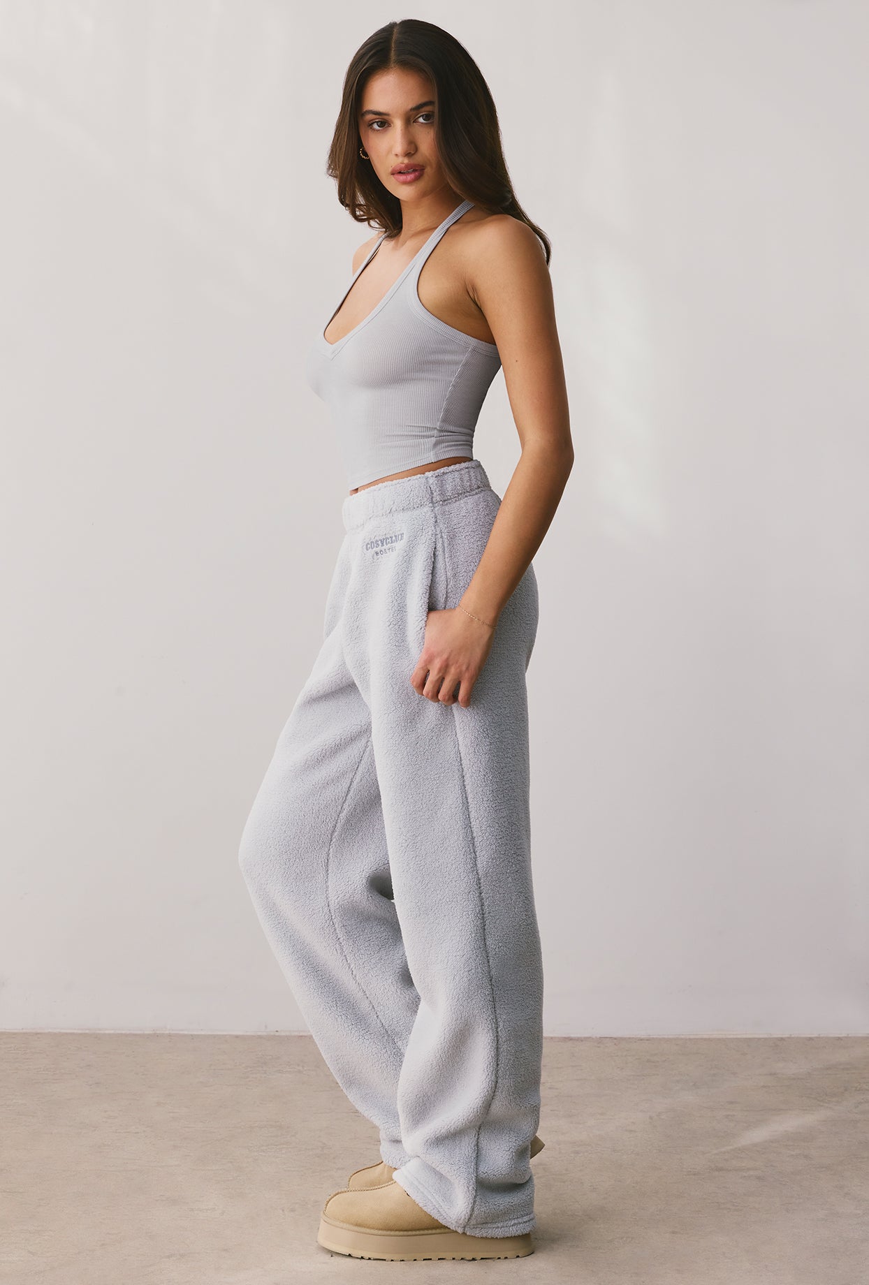 Fleece Wide Leg Joggers in Fog、mySite、solidvoid