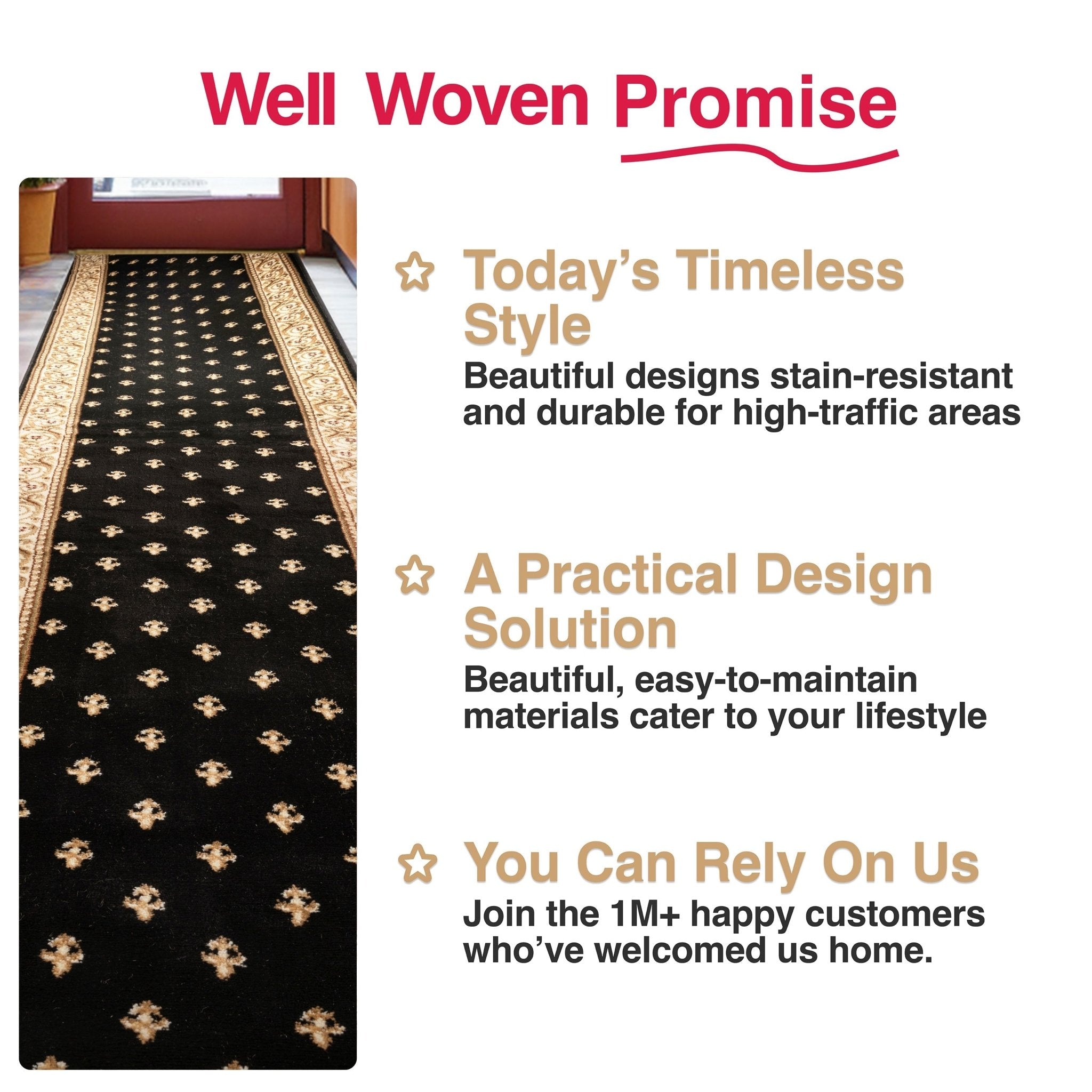 Custom Size Hallway & Stair Runner Fleur de Lis Traditional Black 27 Inch Wide x Choose Your Custom Length Runner Rug、mySite、gigharbornorthrealestate