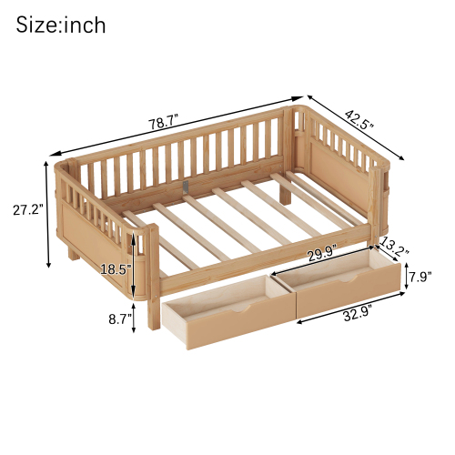 Twin Size Wood Platform Bed for Kids, Wood Low Profile Twin Bed with Rails for Girls and Boys, Natural (Patented Design) , Expect Arrival Date 2025/9/15、、eastwooduniform