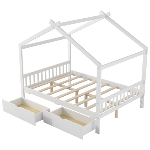 Twin Size House Platform Bed with Headboard and Footboard,Roof Design,Natural、、casual
