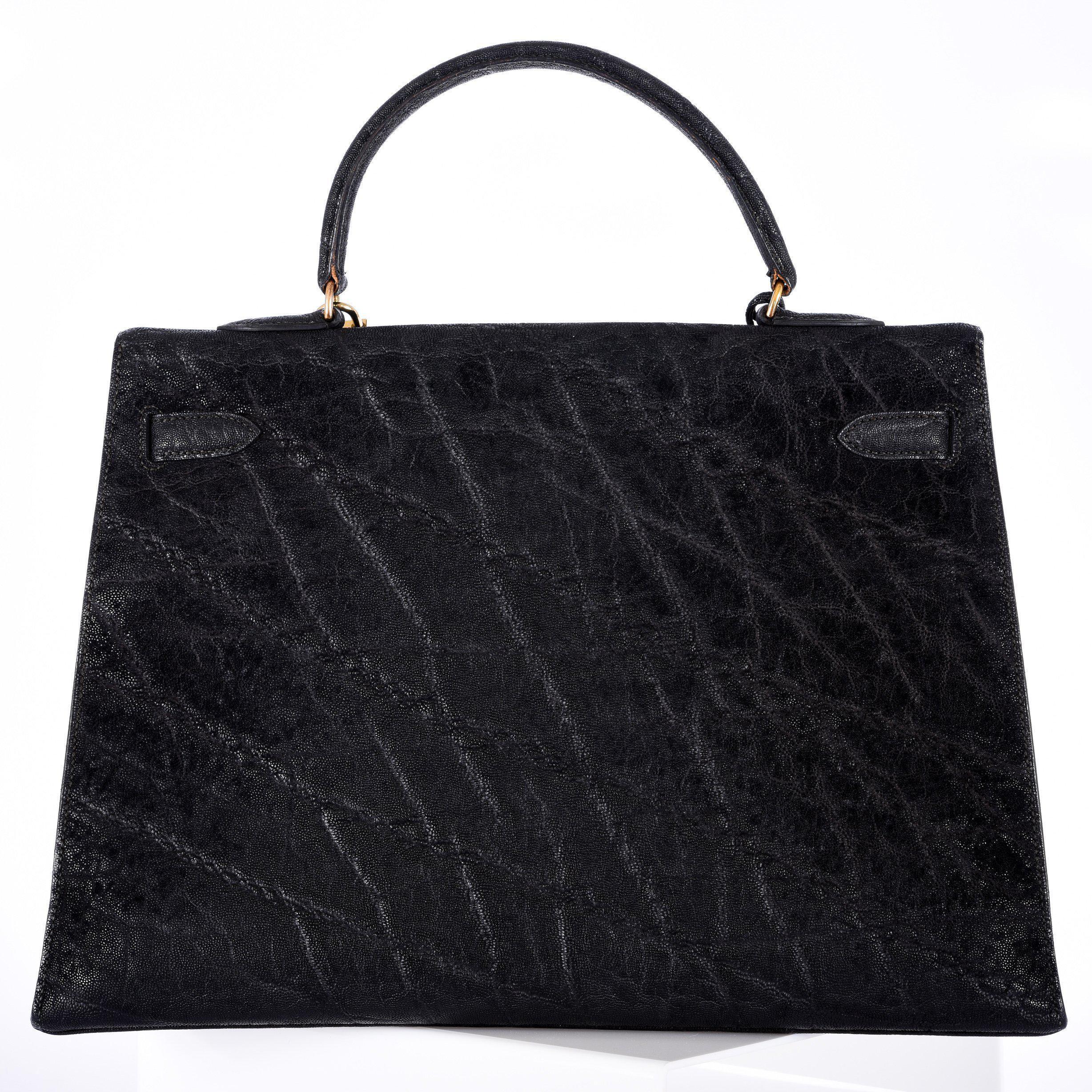 Hermès Kelly 35 Sellier Black Elephant Hide Gold Hardware、mySite、garminoutage.com