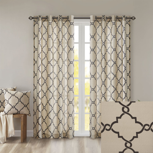 Fretwork Print Grommet Top Window Curtain Panel(Only 1 Pc Panel)、、eastwooduniform