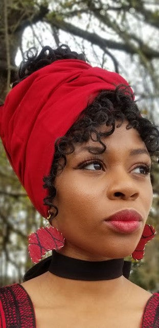 Red Cotton head wrap with Black Trim-DPBLKP7H、mySite、solidvoid