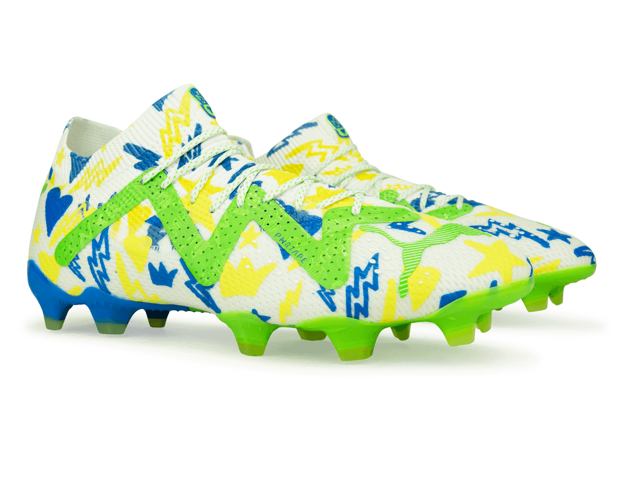 PUMA Men's Future Ultimate x Neymar FG/AG White/Blue/Lemon、mySite、noshort