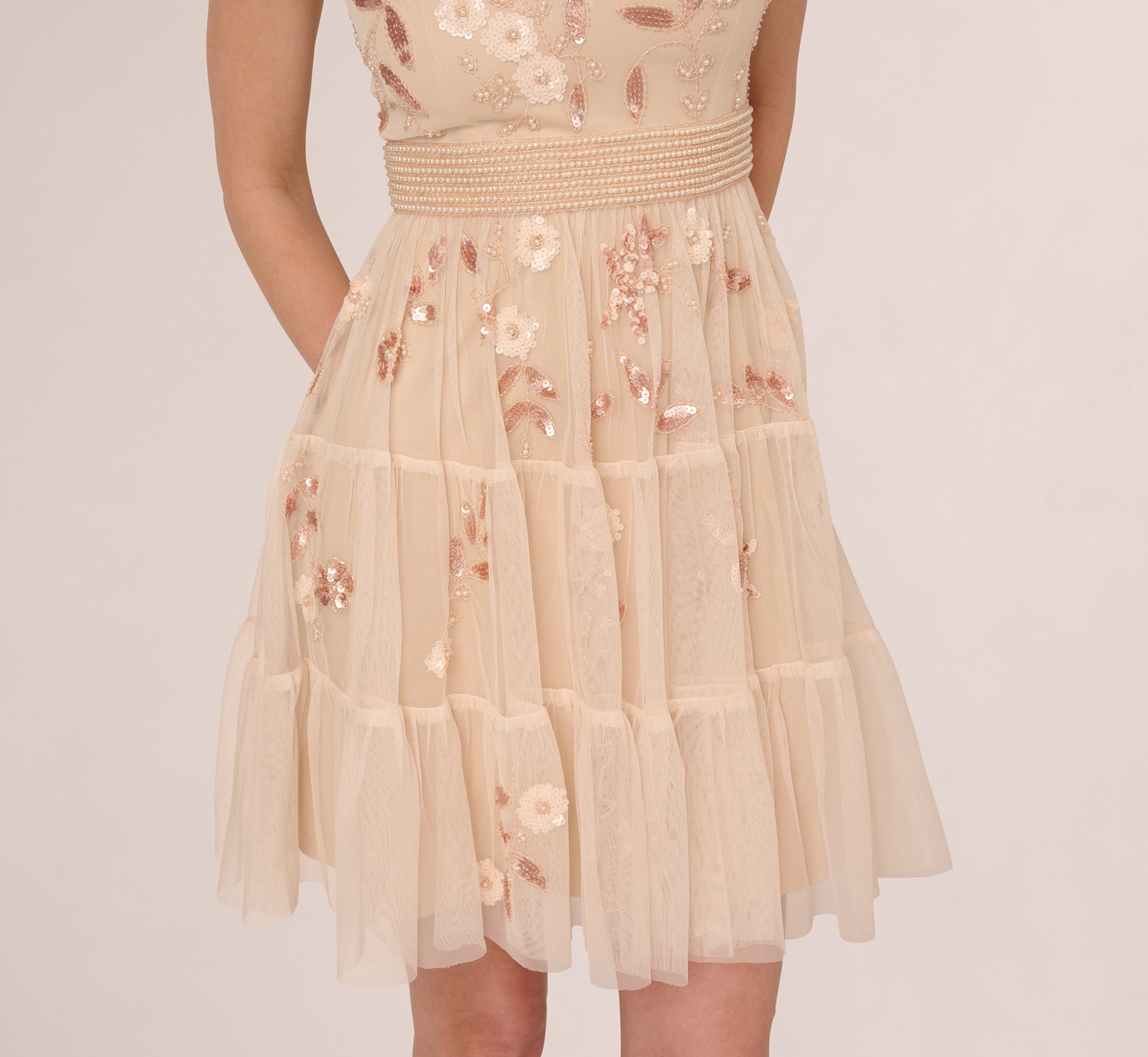 Cap Sleeve Pearly Sequin Cocktail Dress In Pale Pink、mySite、solidvoid