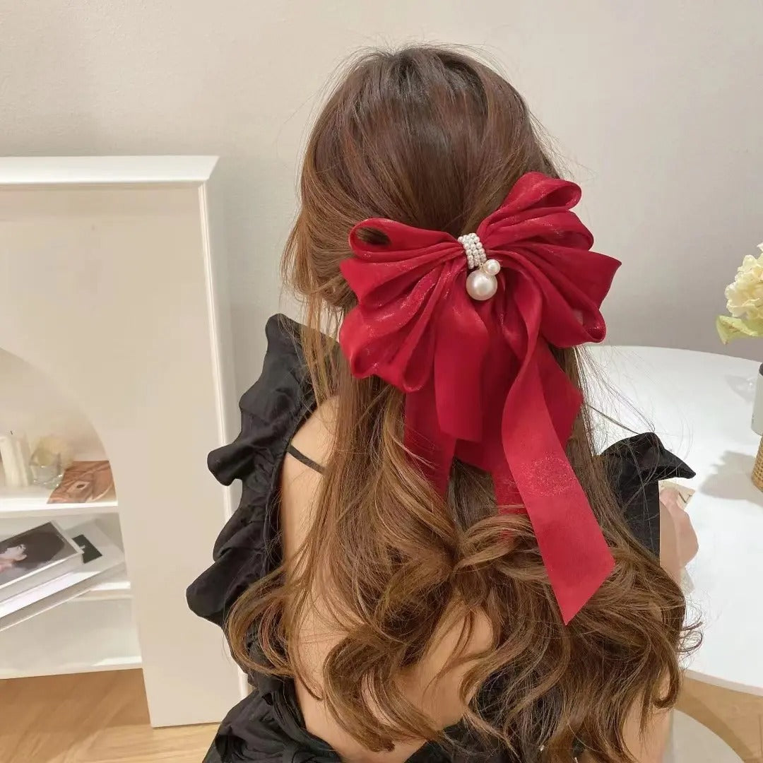  Oversized Large Red Crystal Pearl Bow Hair Clip、mySite、merchandisen