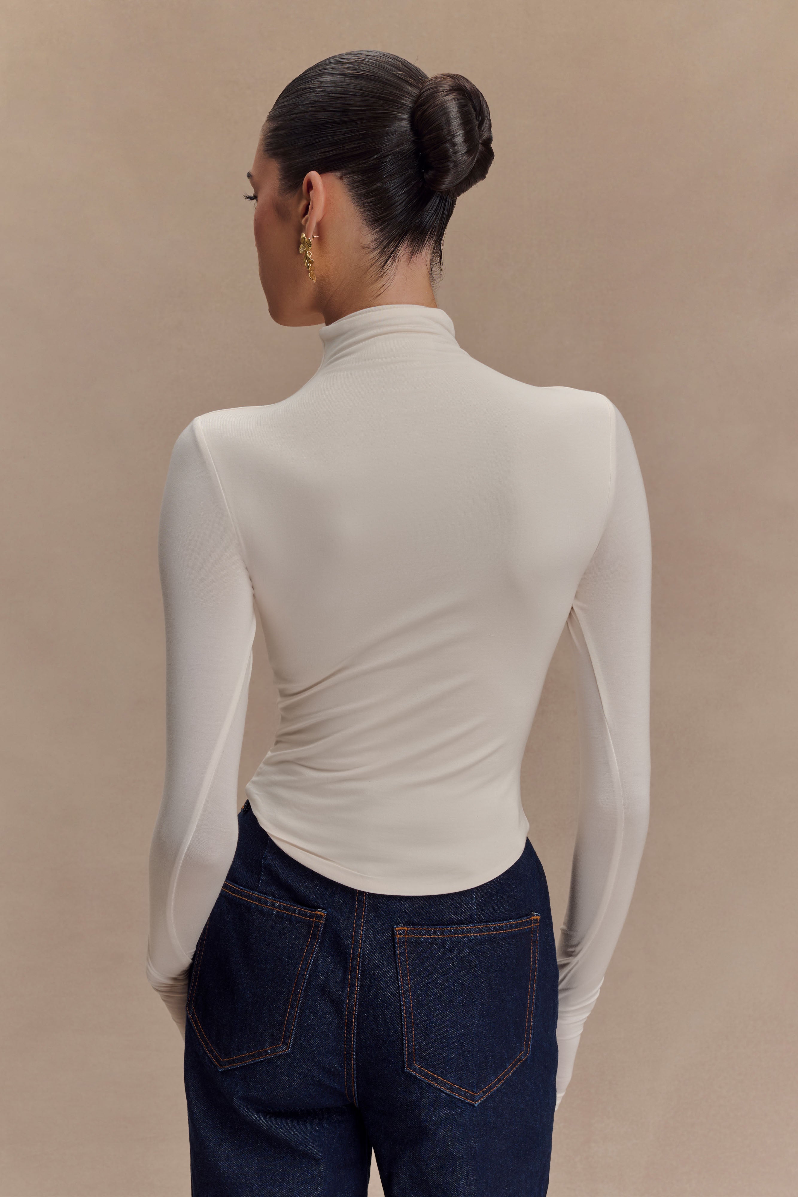Ember Modal Long Sleeve High Neck Top - Ivory、mySite、solidvoid