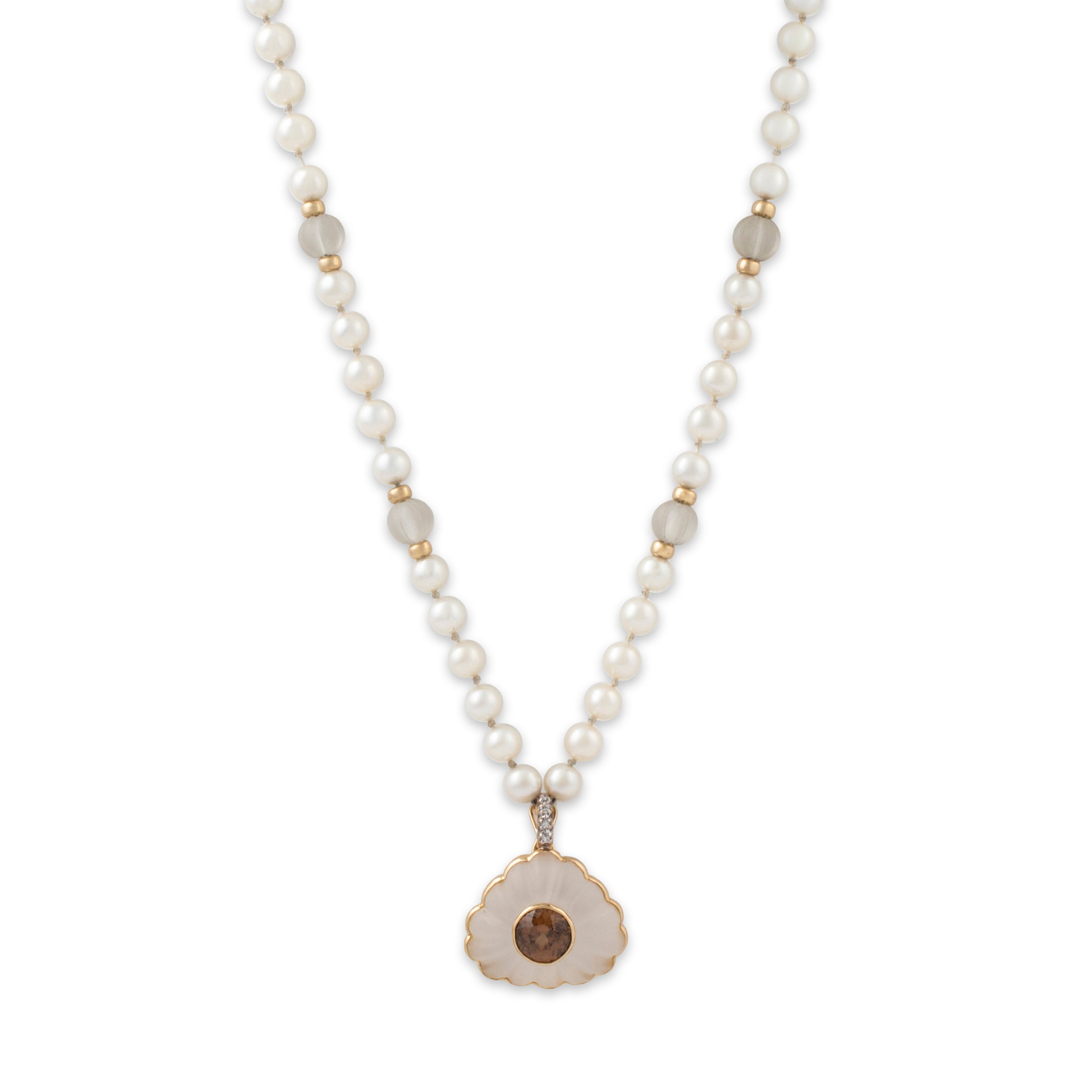 Vintage Unusual 14k Yellow Gold Rock Crystal & 4ct Zircon Pendant Necklace 18、mySite、hinf8tx79