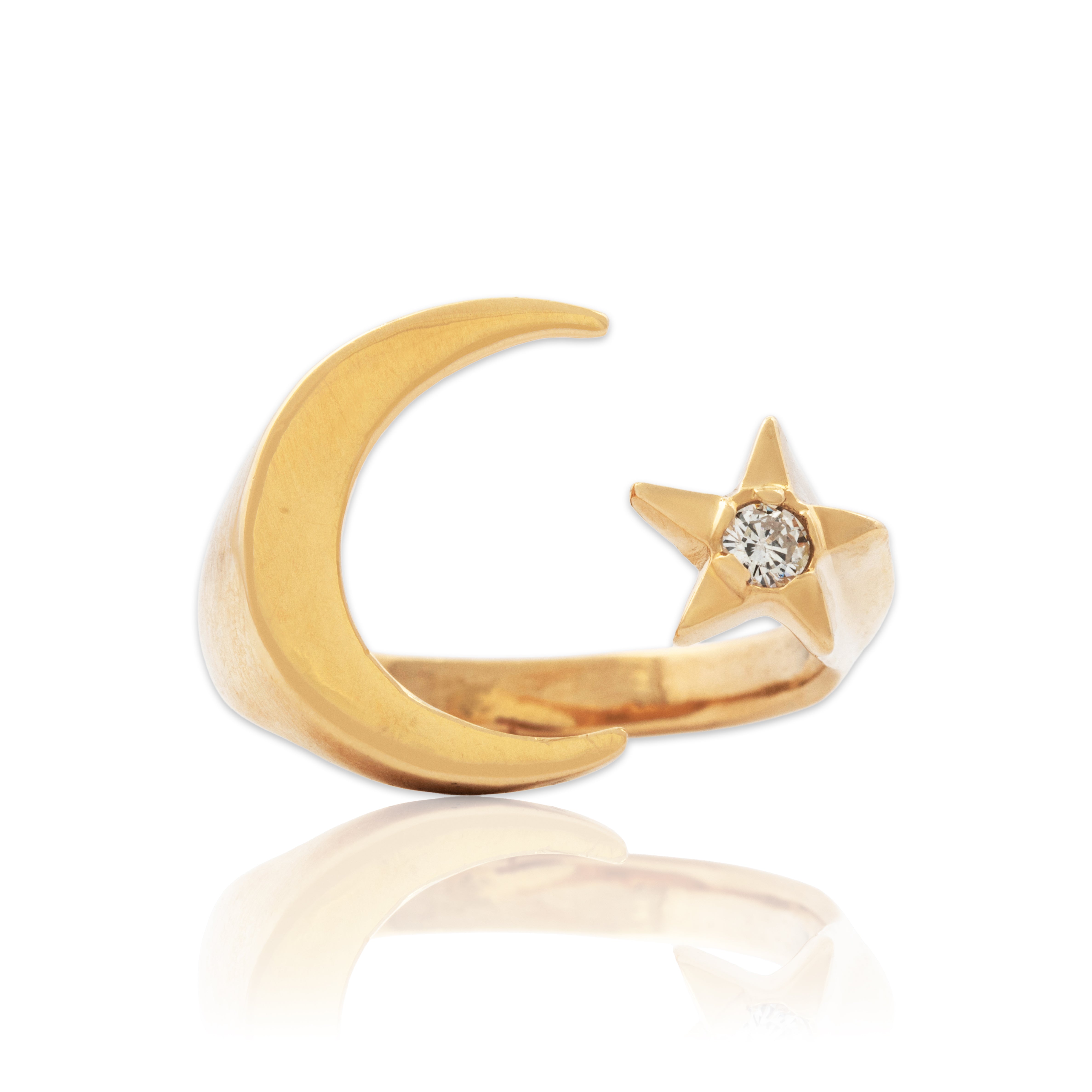 Vintage 14k Yellow Gold Diamond Celestial Moon & Star Ring 8.50、mySite、hinf8tx79