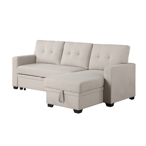 Upholstered Pull out Sectional Sofa with Chaise、、casual