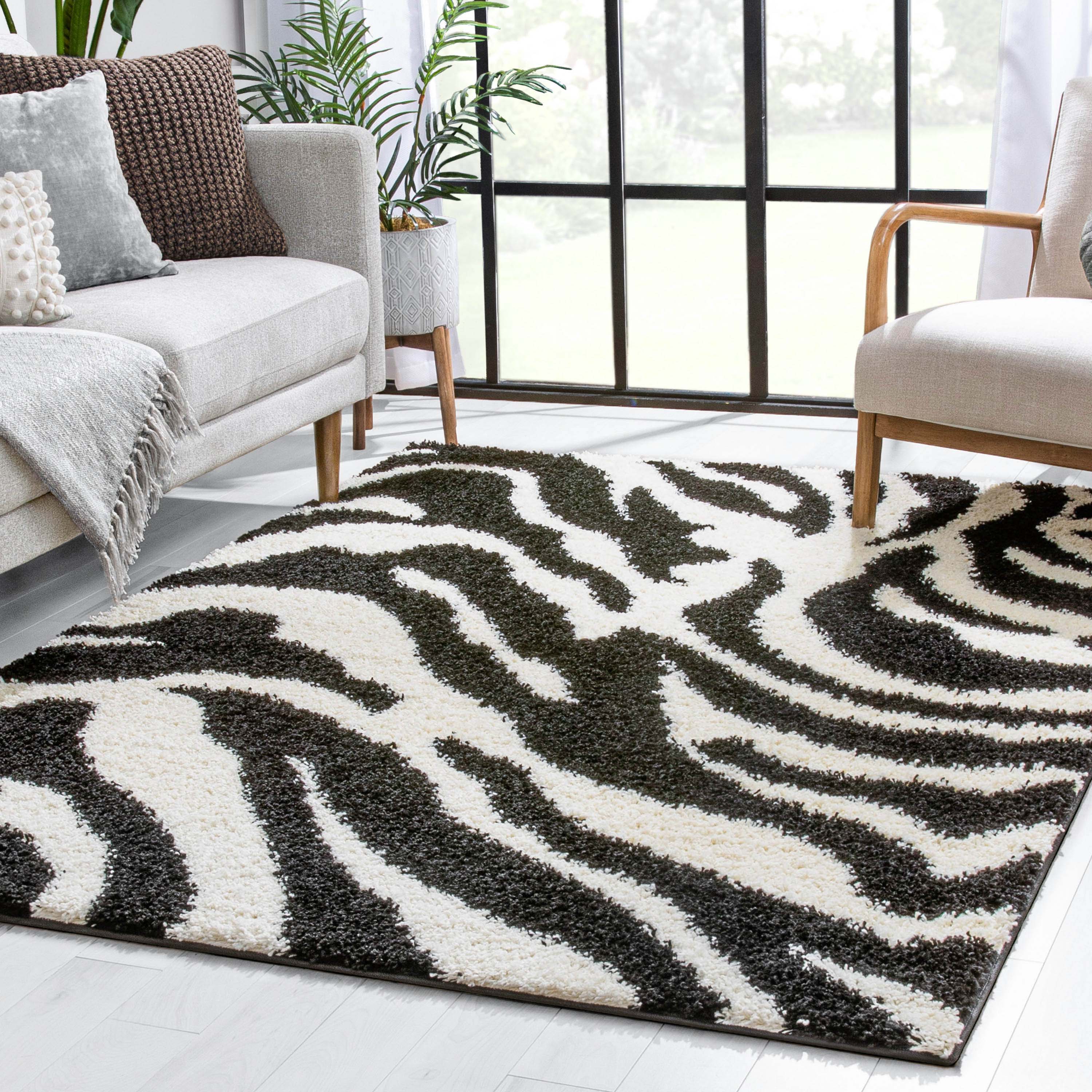 Safari Zebra Black Contemporary Shag Rug、mySite、gigharbornorthrealestate