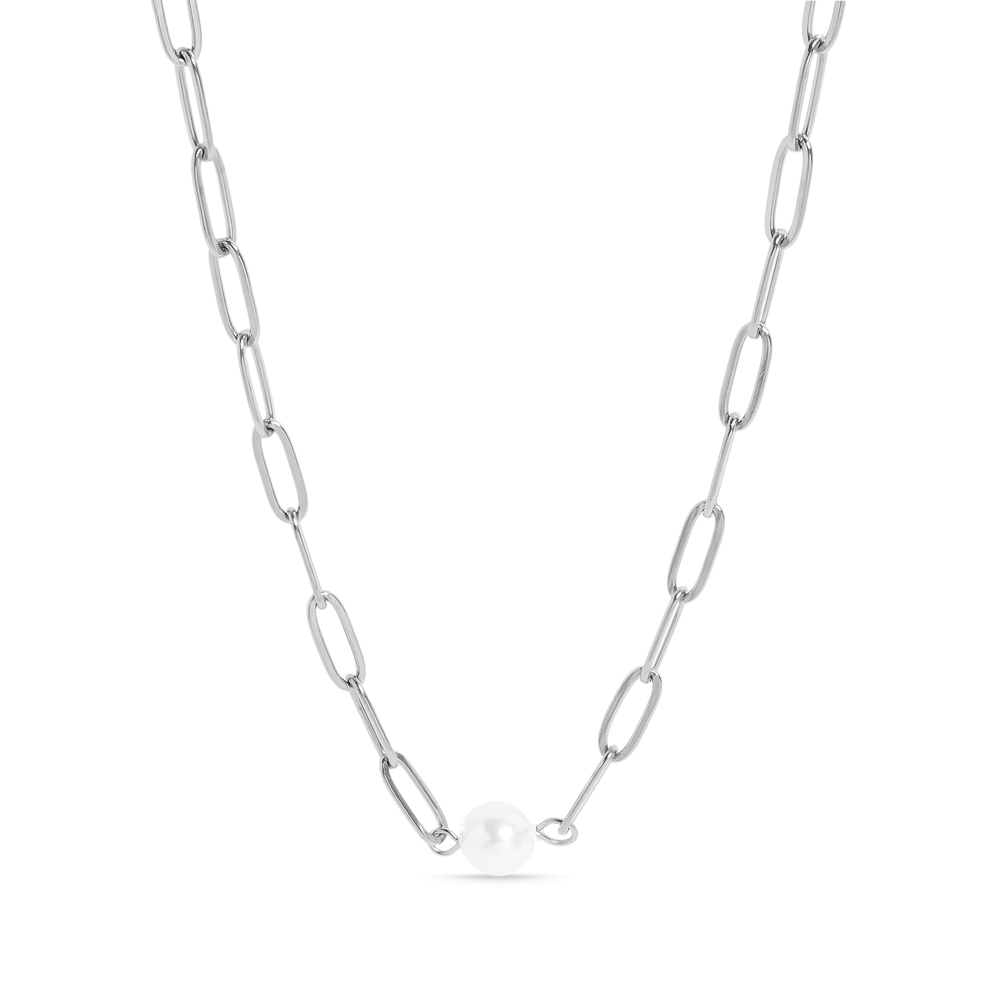 18K Gold PVD Stainless Steel Paperclip Necklace With Pearl / CHN9956、mySite、dreamappss